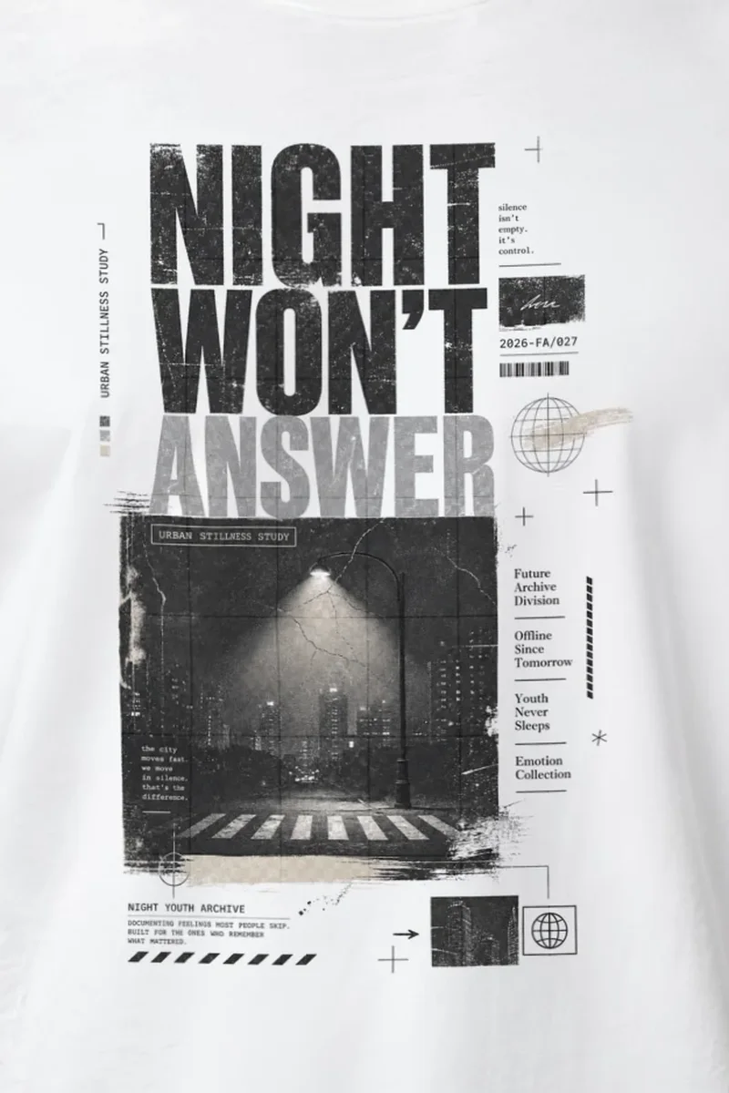 "Night Won’t Answer" Heavyweight Unisex Crewneck T-shirt - the graphic up close