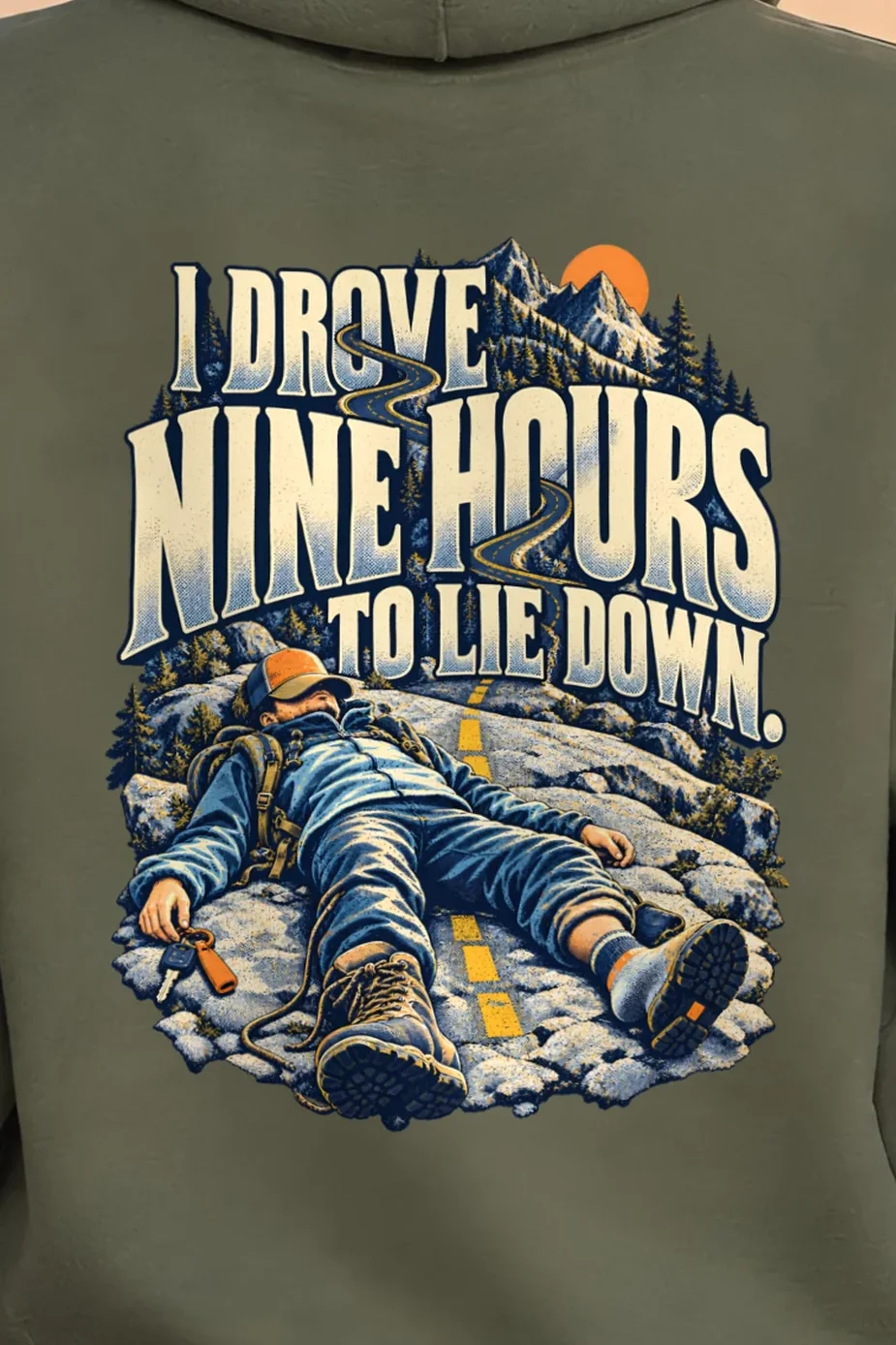 "Nine Hours Down" Unisex Pullover Hoodie - the graphic up close