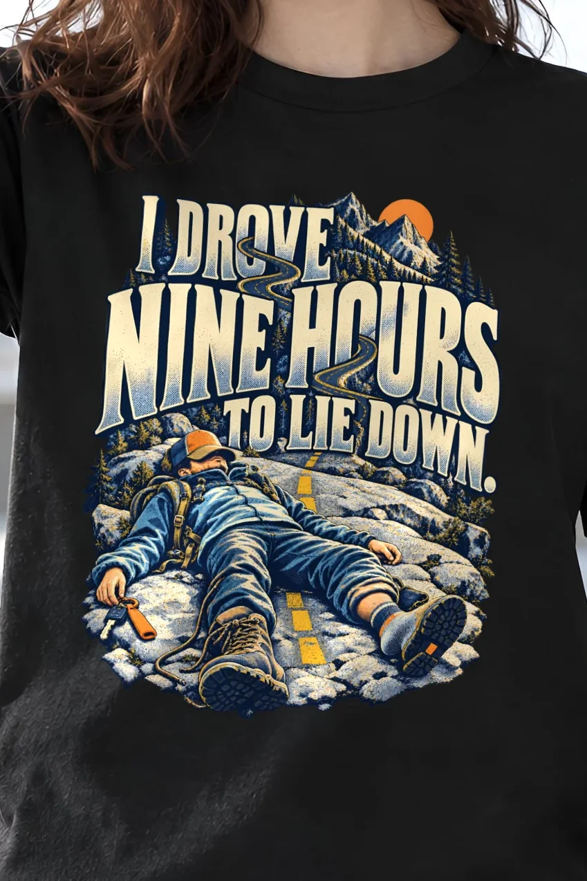 "Nine Hours To Rest" Heavyweight Unisex Crewneck T-shirt - the graphic up close