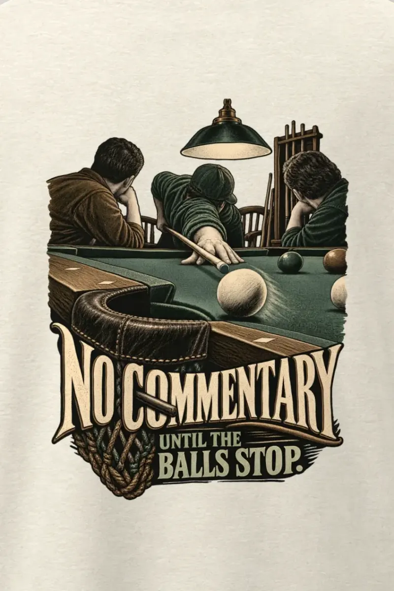 "No Commentary Until The Balls Stop" Men’s Oversized Heavyweight Crewneck T-Shirt - the graphic up close