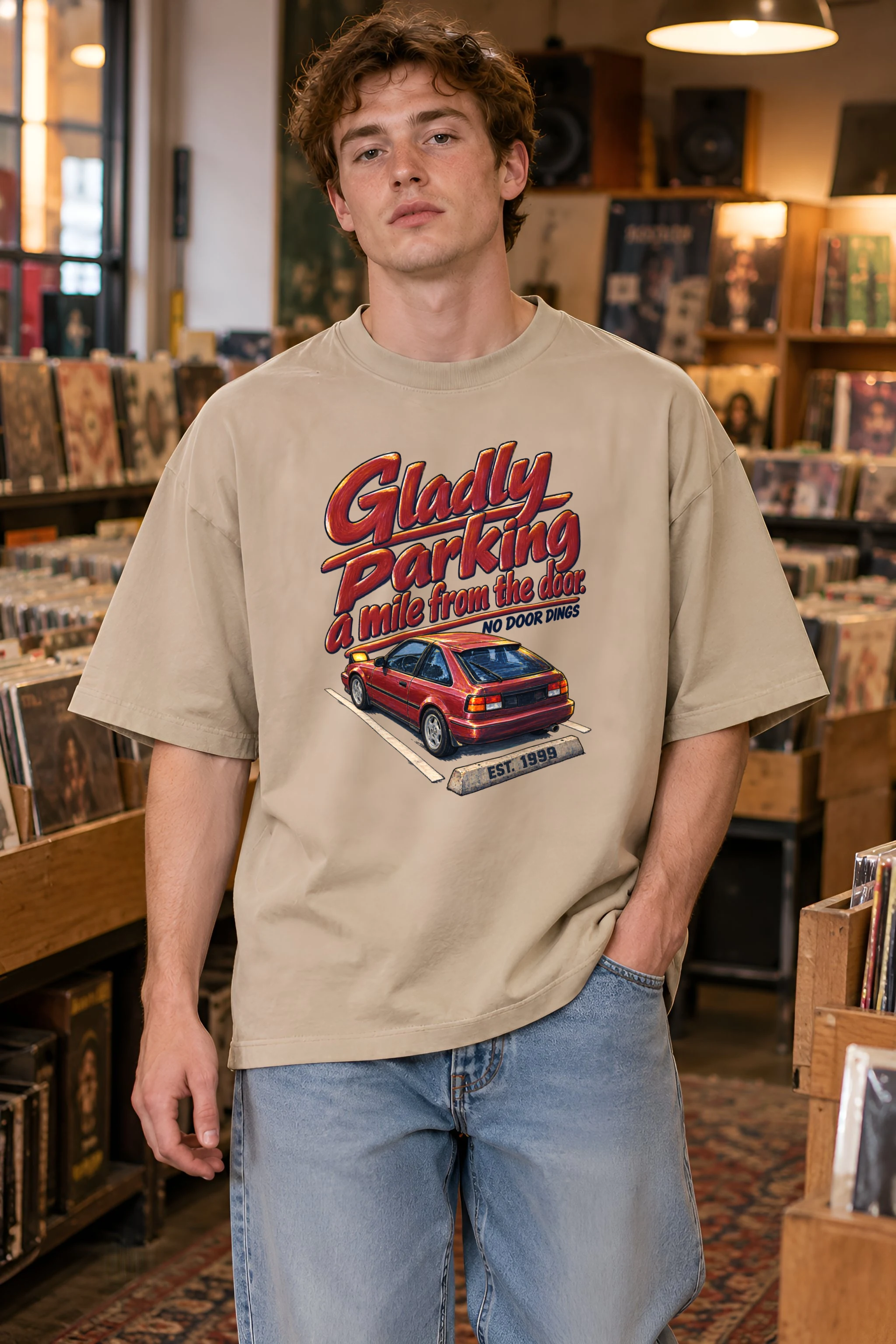 "No Door Dings" Unisex Oversized Heavyweight Crewneck T-Shirt