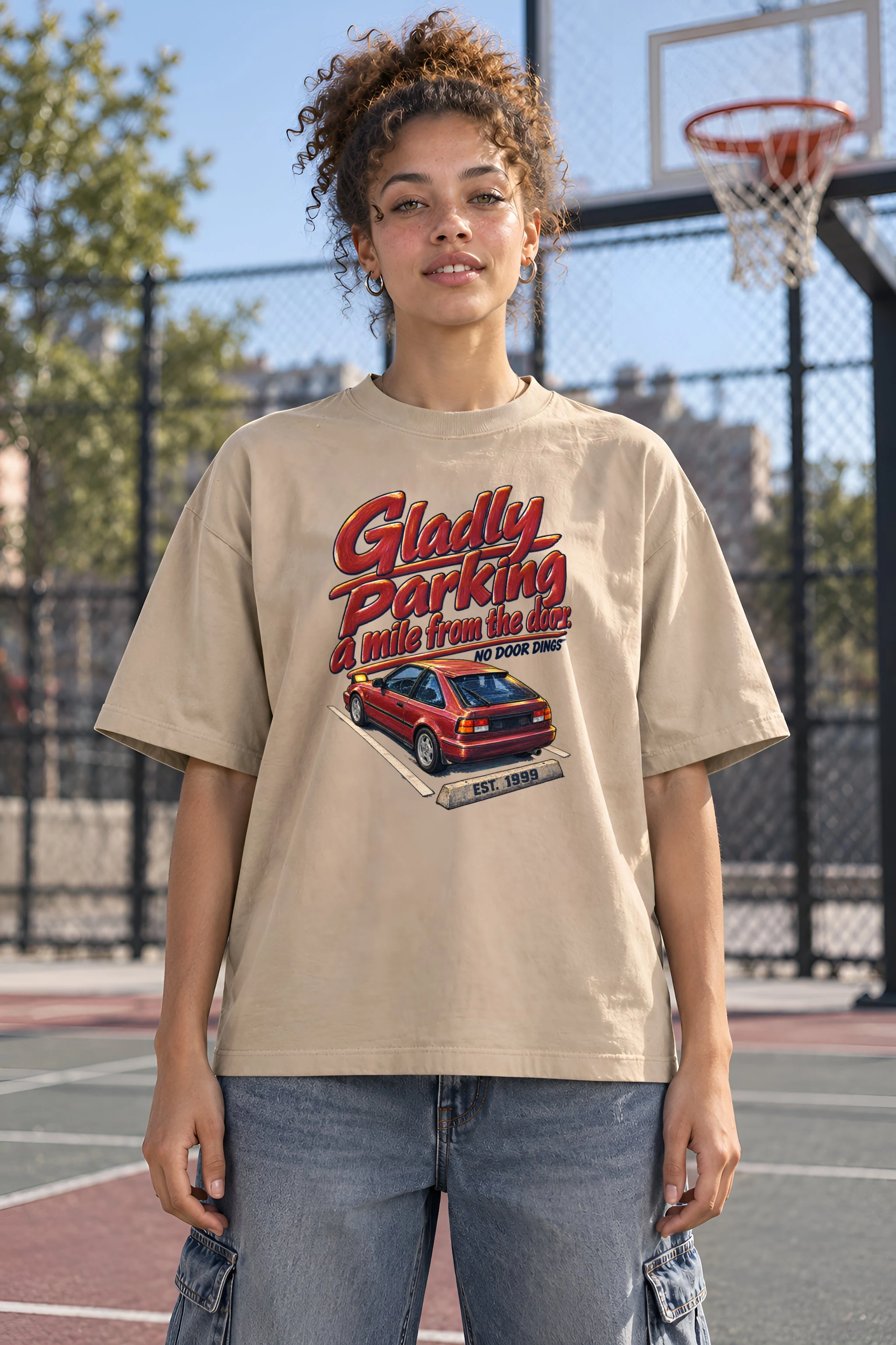 "No Door Dings" Unisex Oversized Heavyweight Crewneck T-Shirt