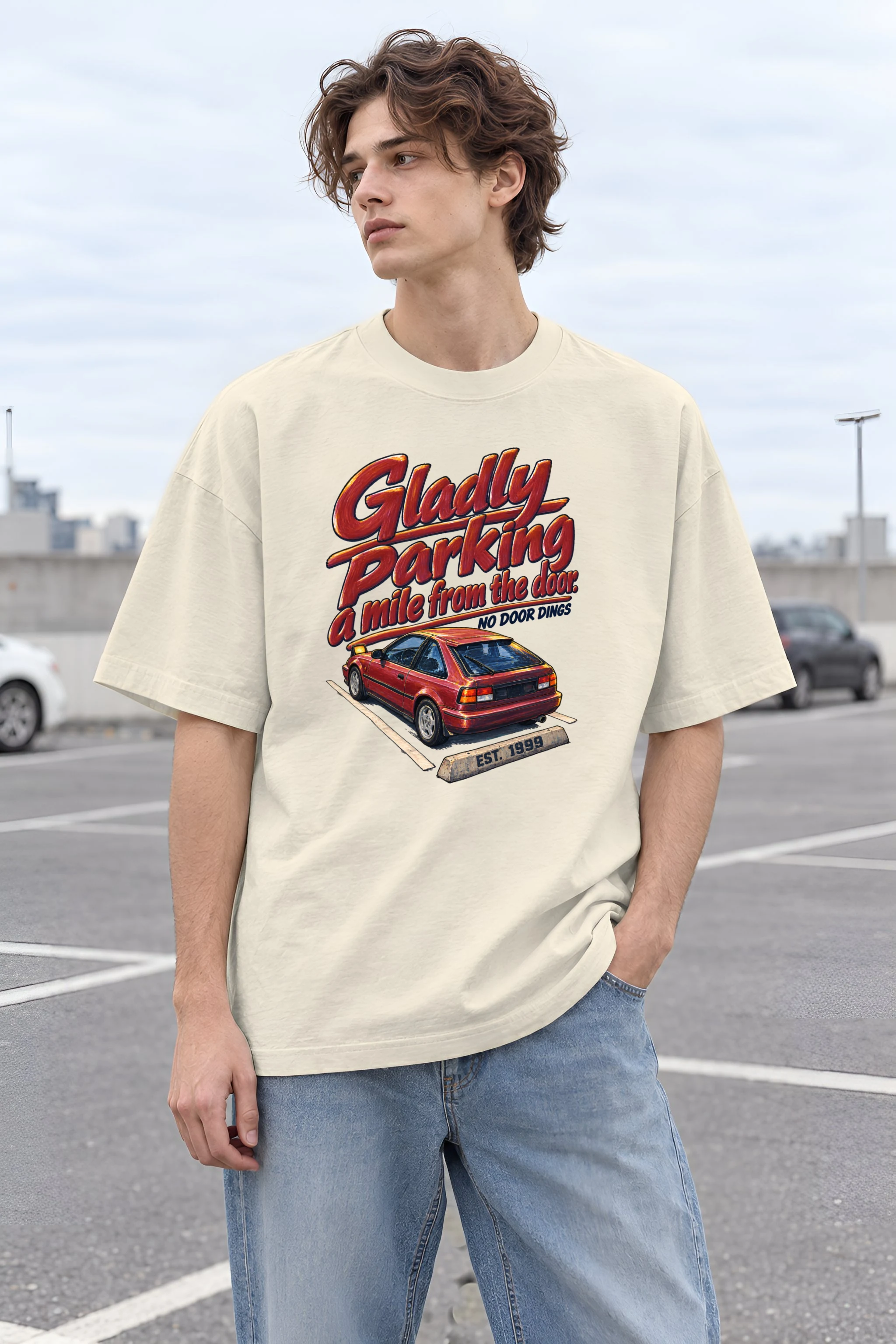 "No Door Dings" Unisex Oversized Heavyweight Crewneck T-Shirt