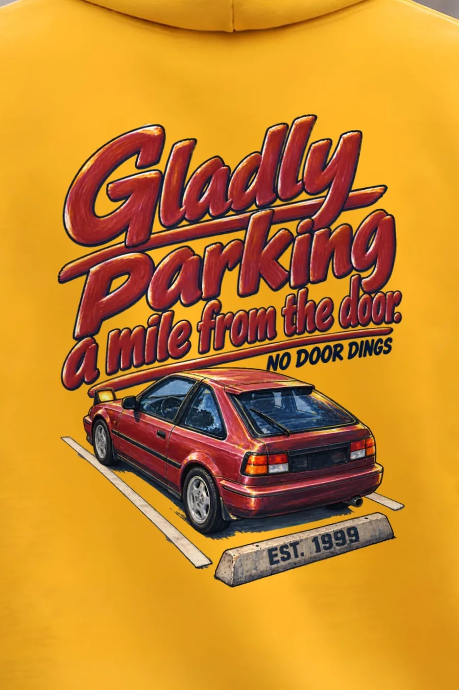 "No Door Dings" Unisex Pullover Hoodie - the graphic up close
