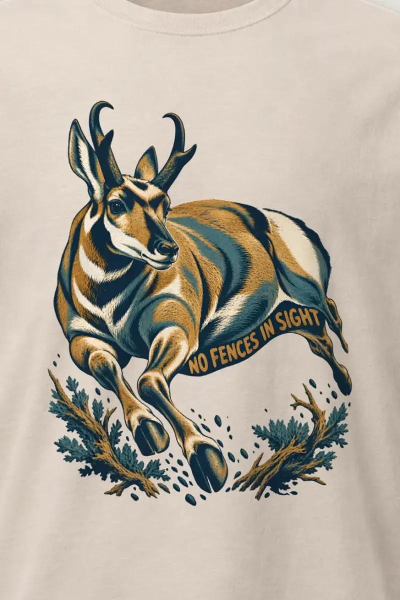 "No Fences in Sight" Heavyweight Unisex Crewneck T-shirt - the graphic up close
