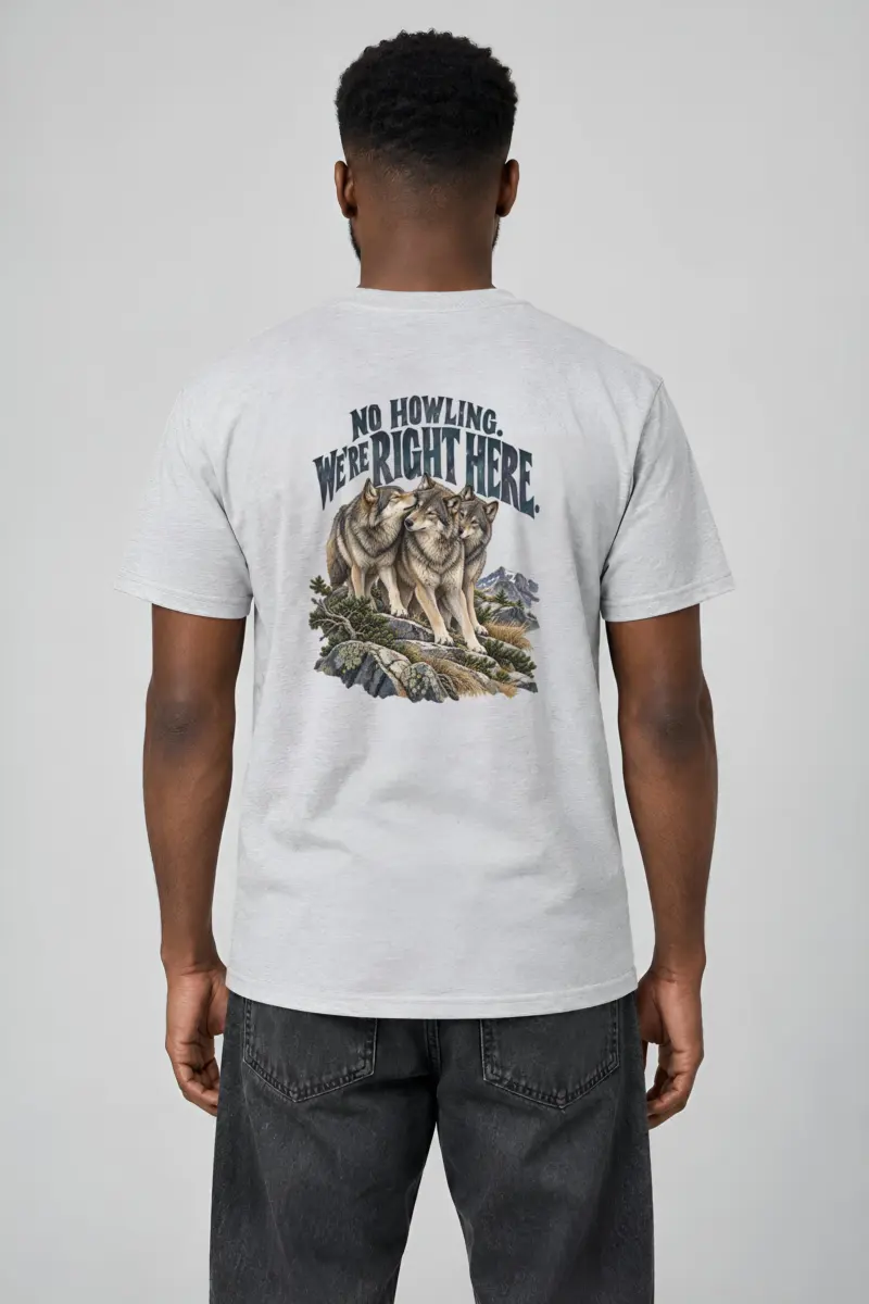 “No Howling. We’re Right Here.” Heavyweight Unisex Crewneck T-shirt