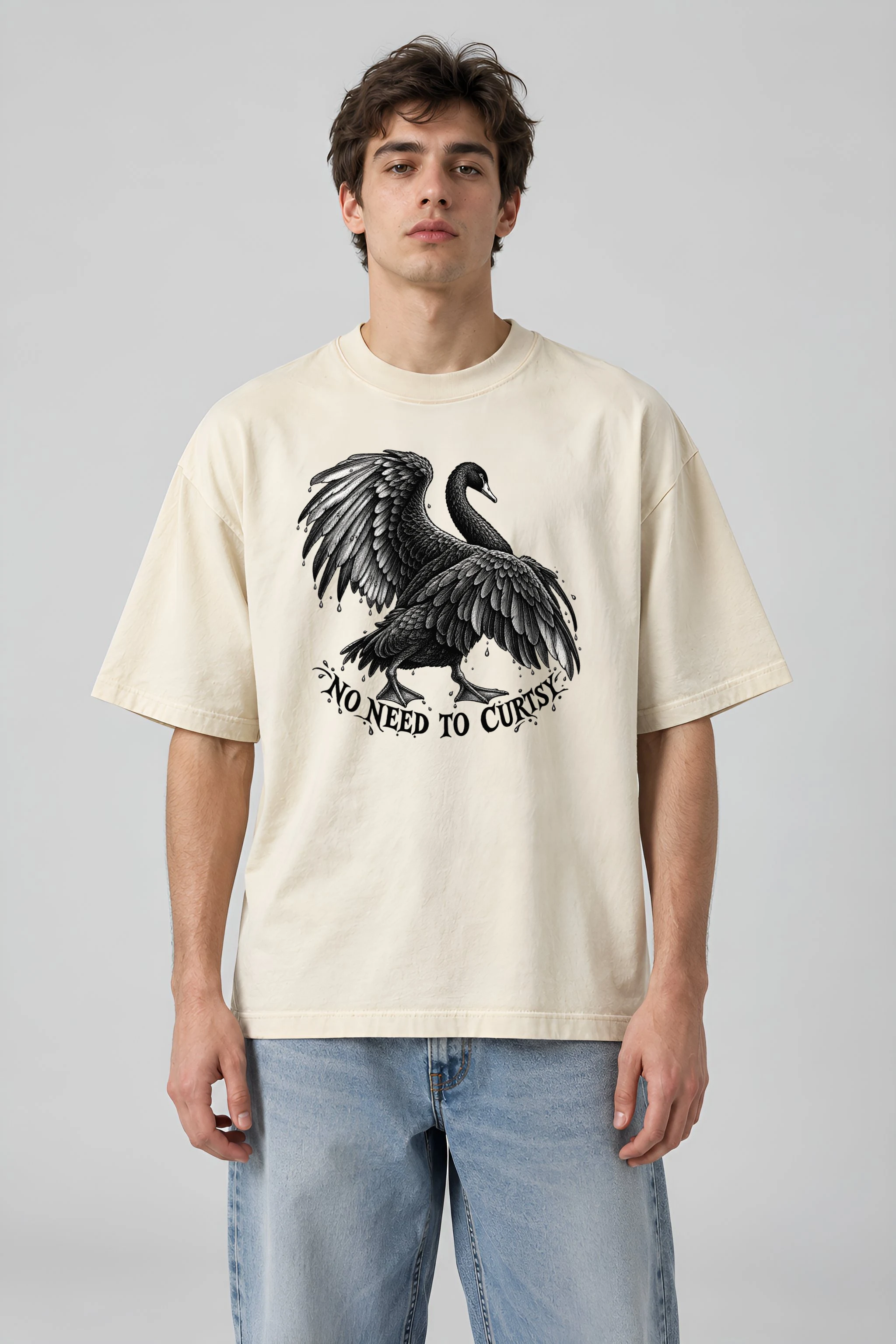 "No Need to Curtsy" Men's Oversized Heavyweight Crewneck T-Shirt