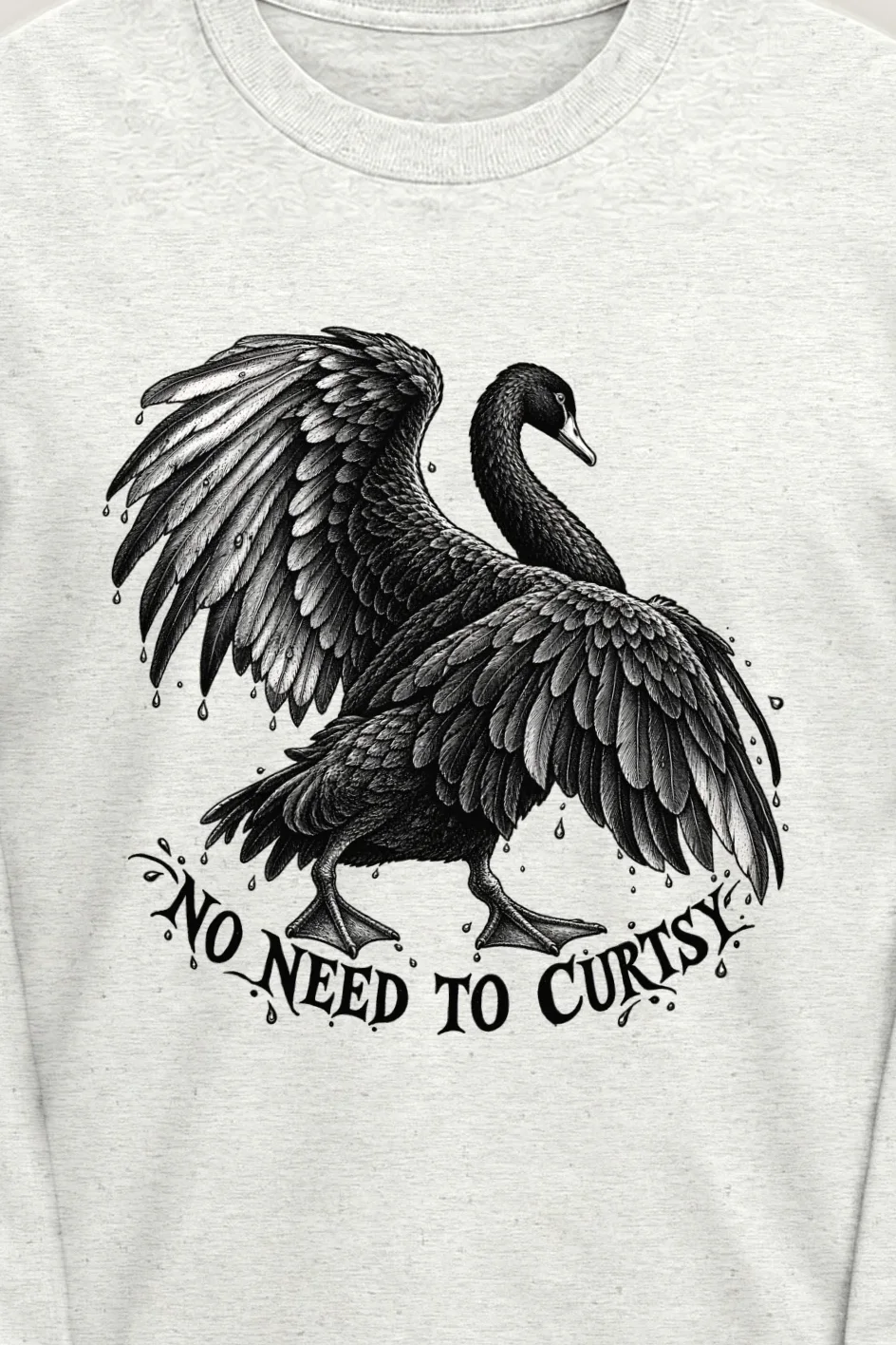 "No Need to Curtsy" Unisex Longsleeve T-shirt - the graphic up close