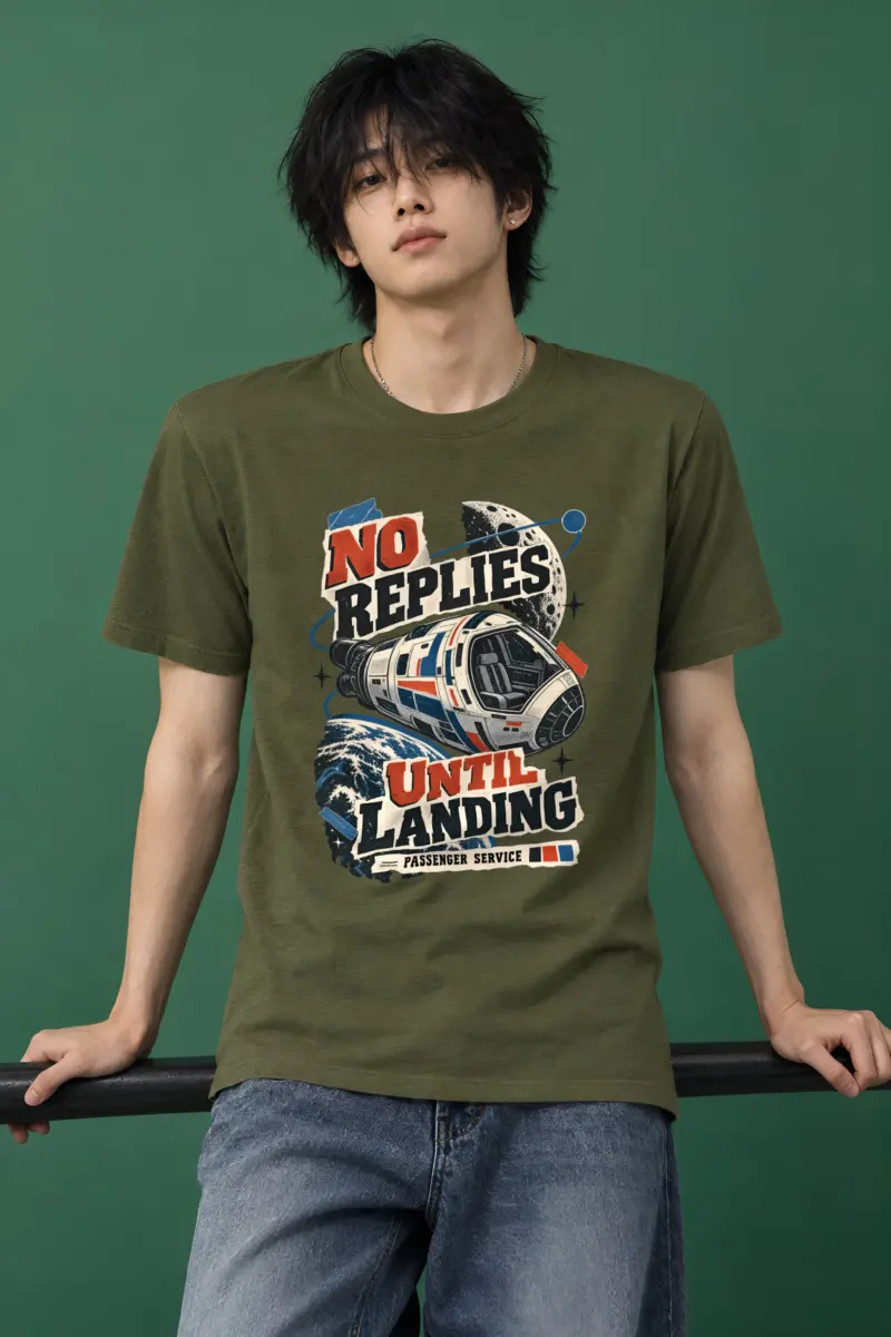 “No Replies Until Landing” Heavyweight Unisex Crewneck T-shirt