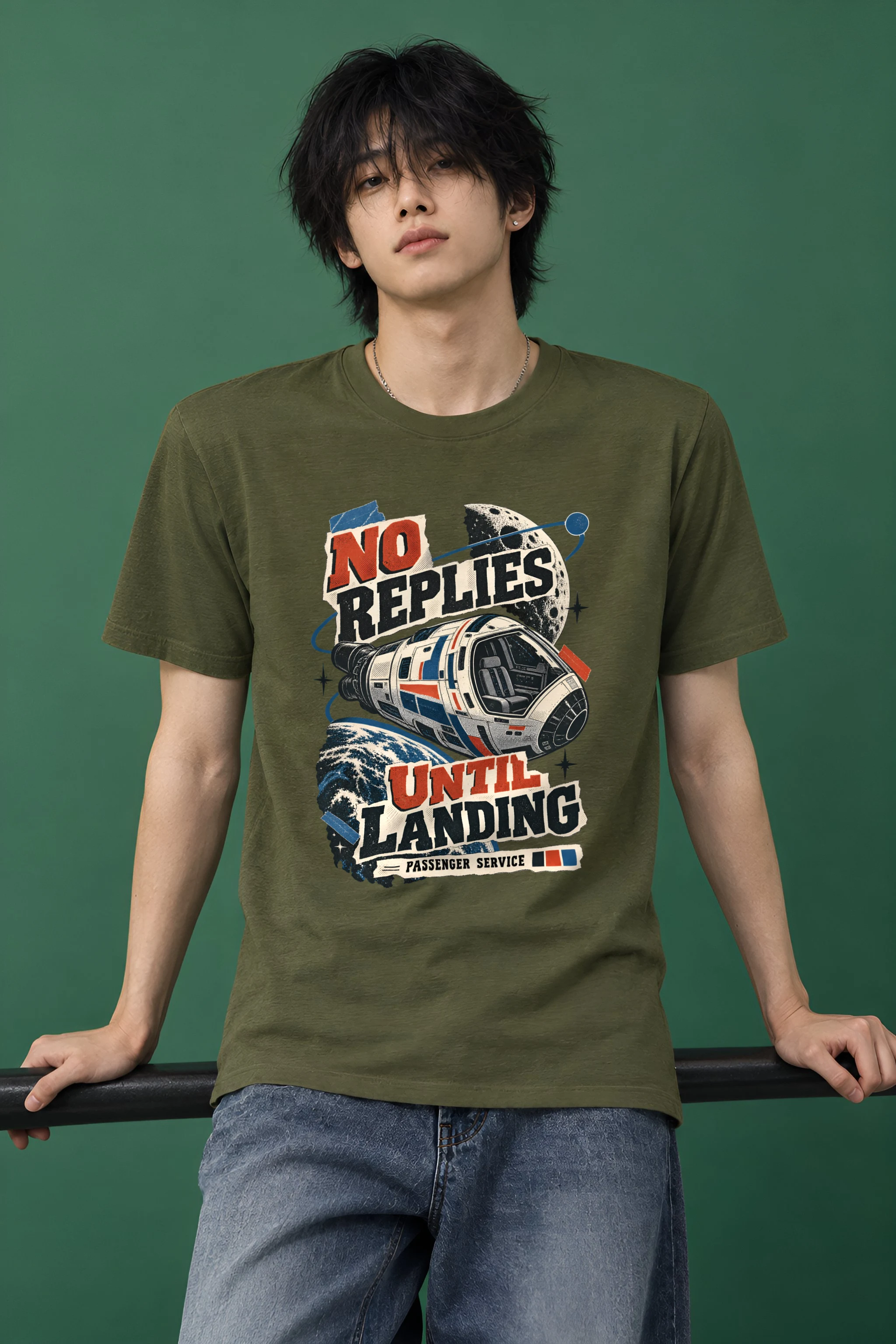 "No Replies Until Landing" Heavyweight Unisex Crewneck T-shirt