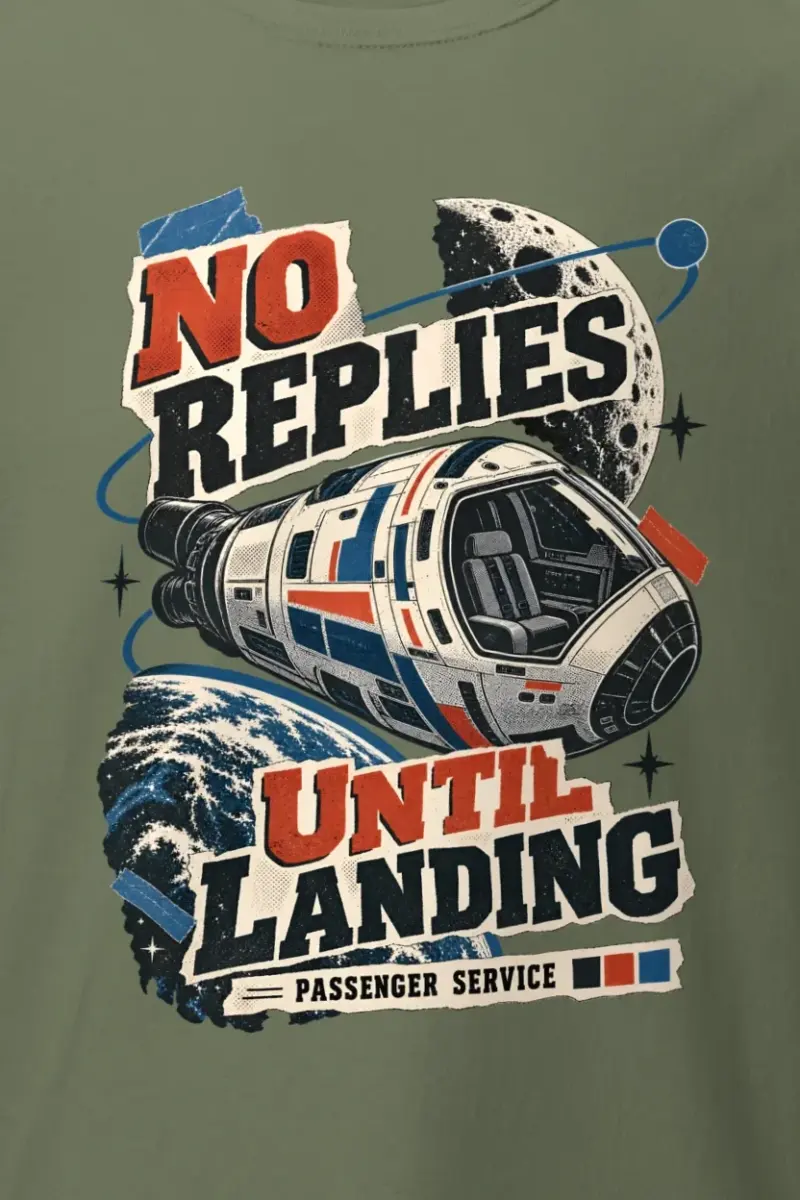 "No Replies Until Landing" Heavyweight Unisex Crewneck T-shirt - the graphic up close