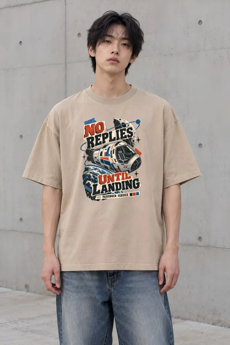 "No Replies Until Landing" Men's Oversized Heavyweight Crewneck T-Shirt
