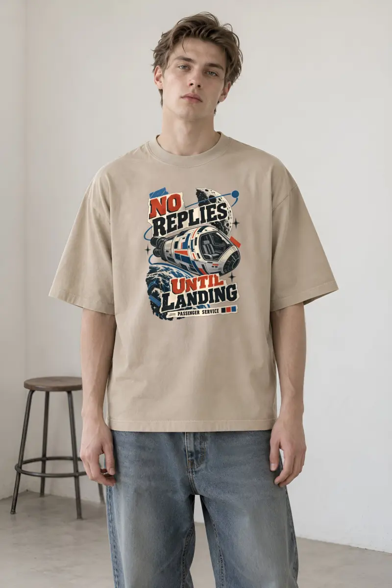 "No Replies Until Landing" Unisex Oversized Heavyweight Crewneck T-Shirt