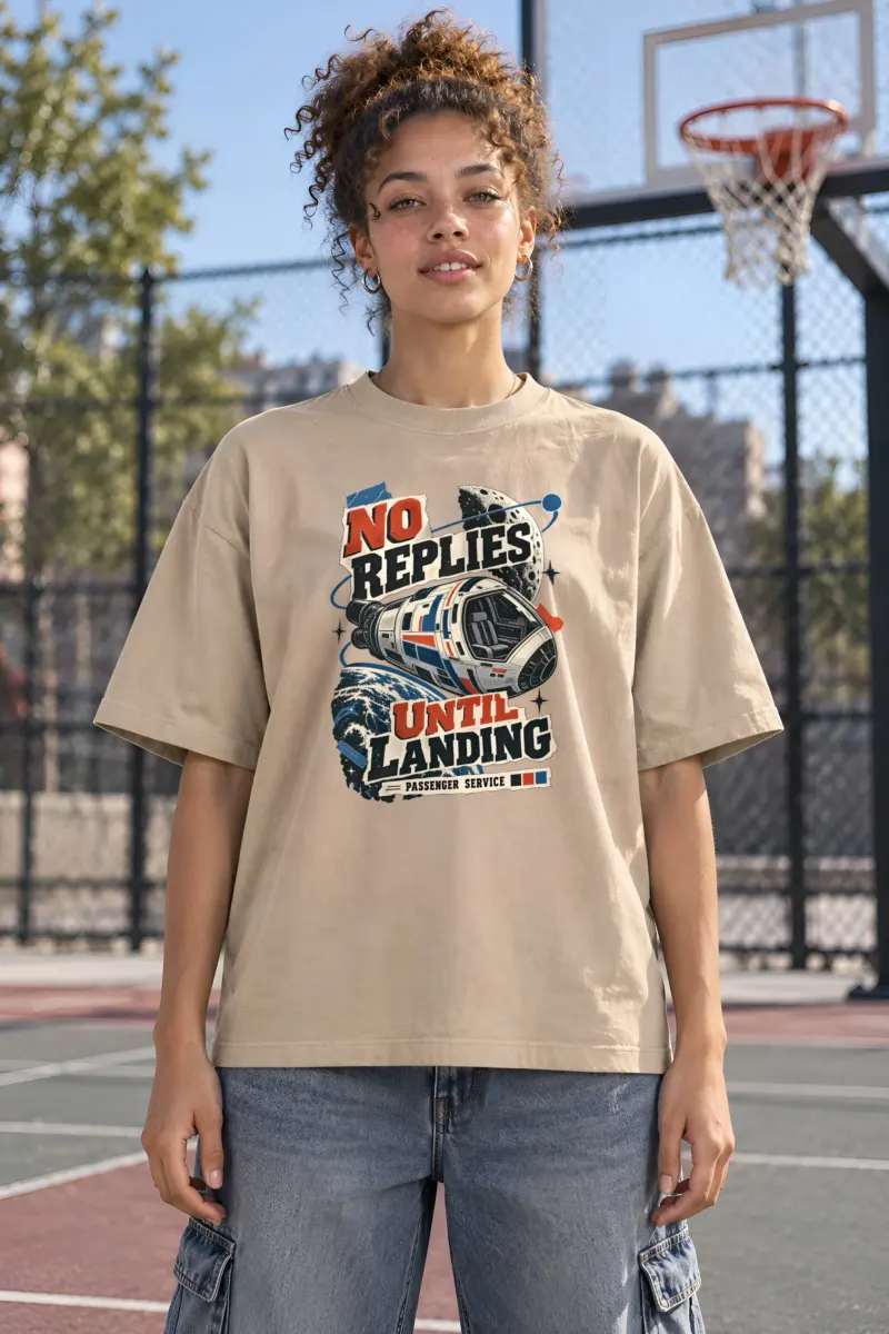 "No Replies Until Landing" Unisex Oversized Heavyweight Crewneck T-Shirt
