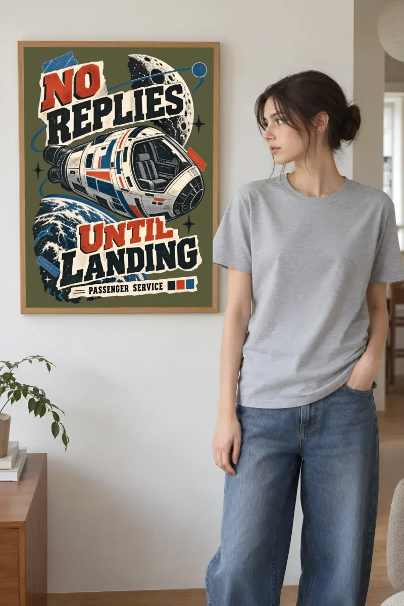 "No Replies Until Landing" Premium Wooden Framed Poster