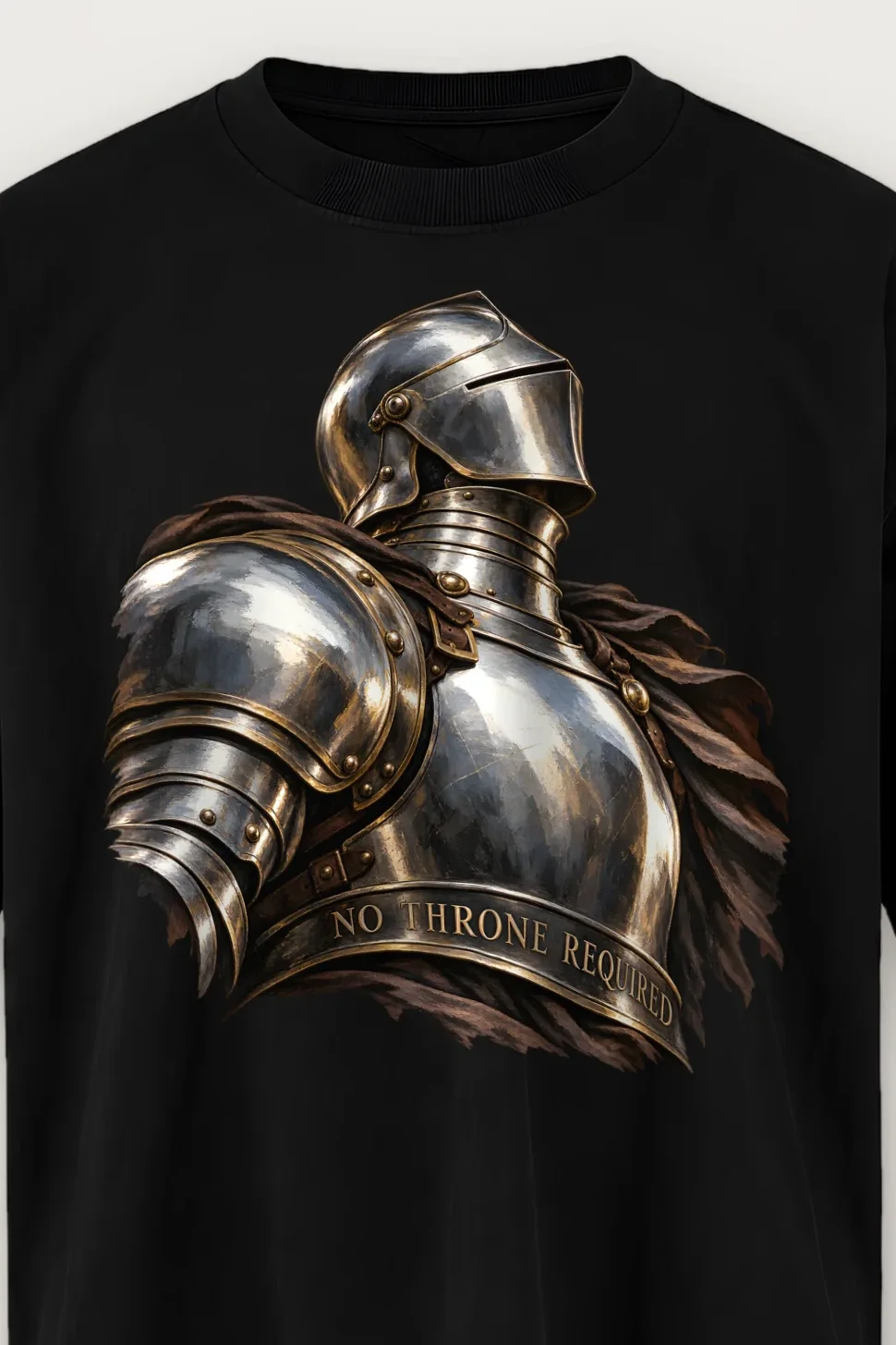 "No Throne Required" Men’s Oversized Heavyweight Crewneck T-Shirt - the graphic up close