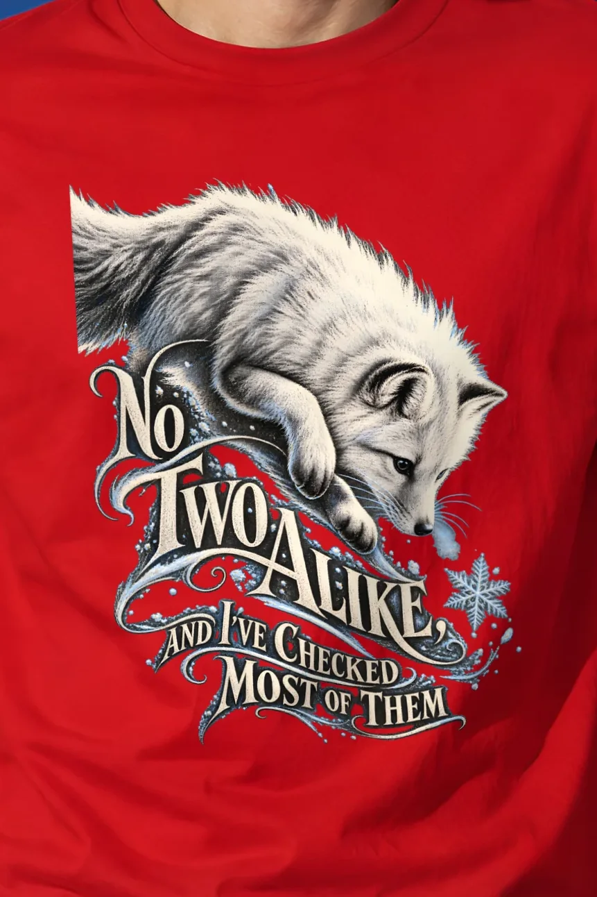 "No Two Alike Arctic Fox" Heavyweight Unisex Crewneck T-shirt - the graphic up close