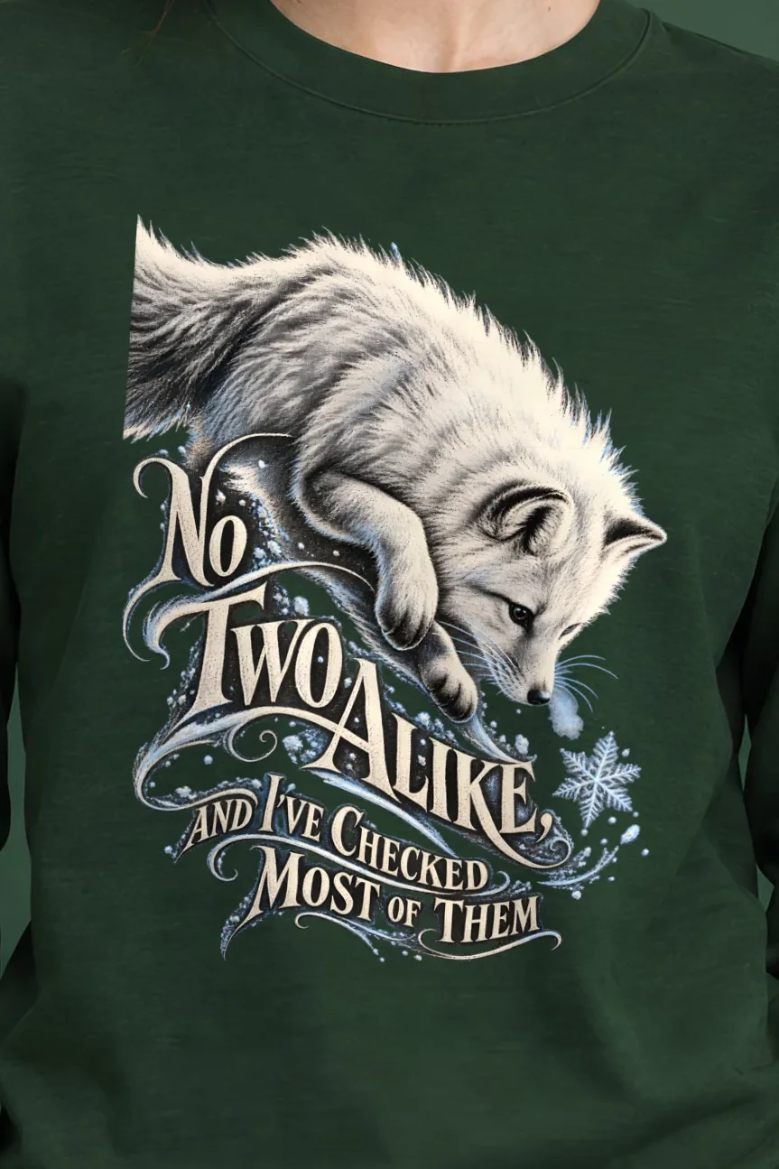 "No Two Alike Arctic Fox" Unisex Longsleeve T-shirt - the graphic up close