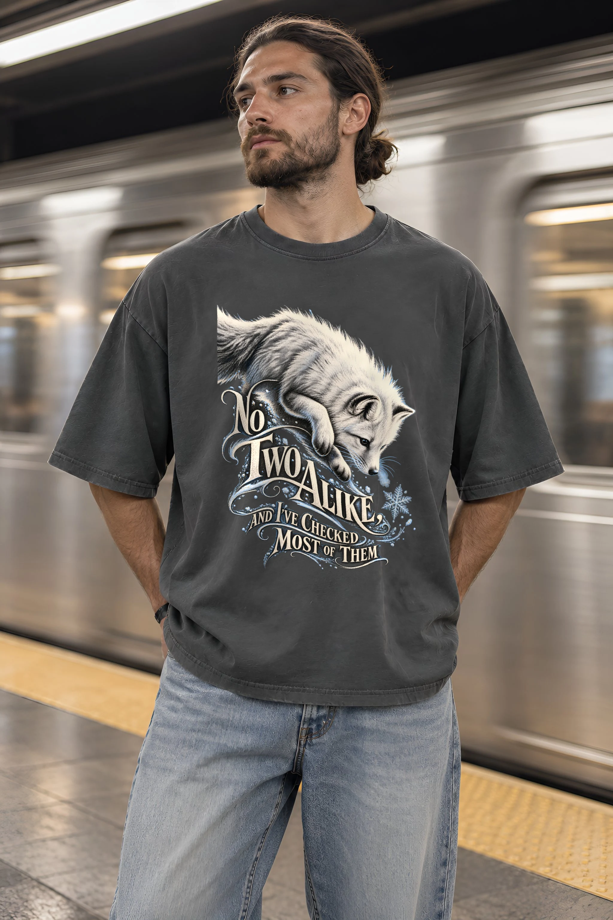 "No Two Alike Arctic Fox" Unisex Oversized Heavyweight Crewneck T-Shirt