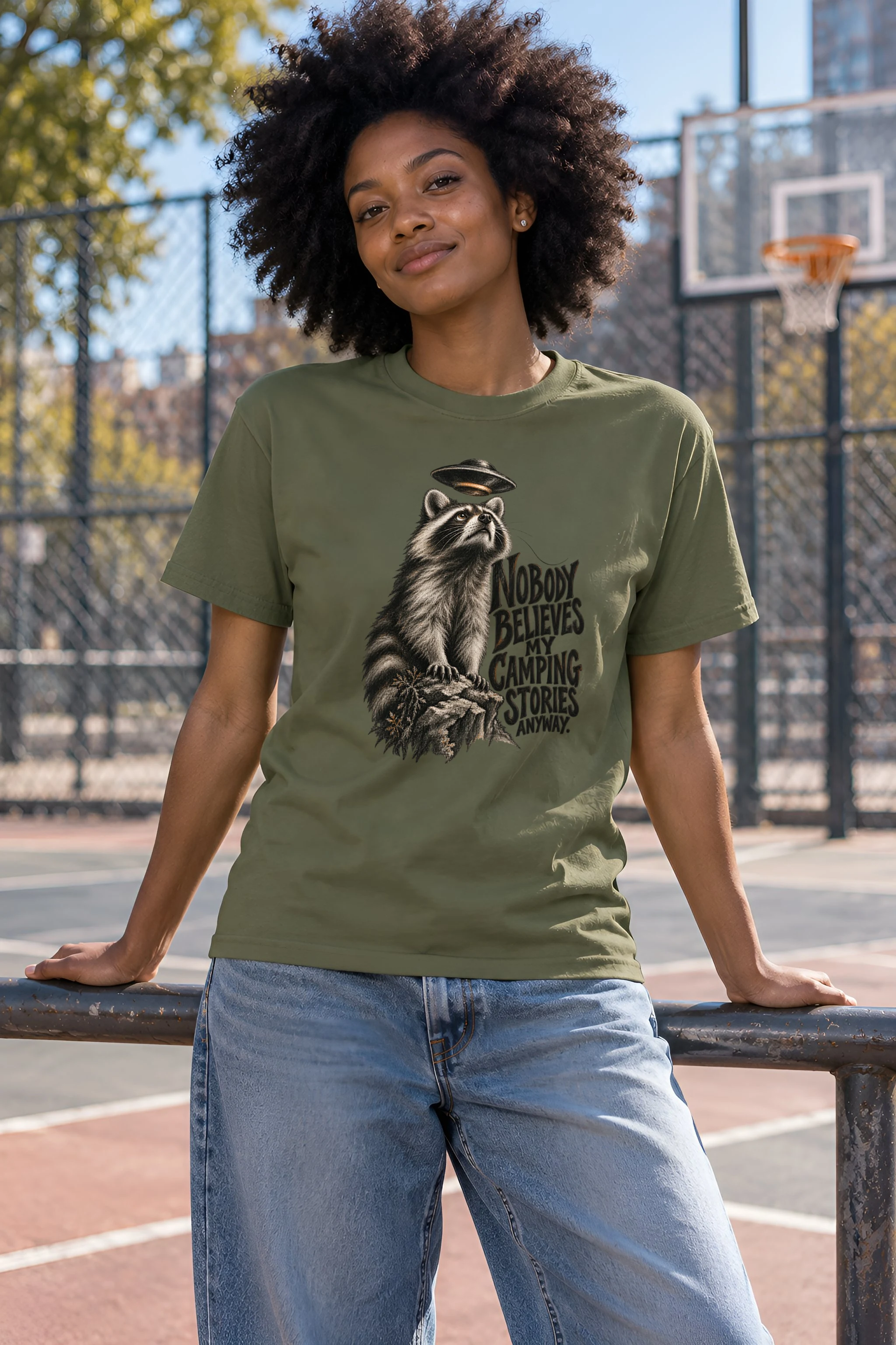 "Nobody Believes My Camping Stories" Heavyweight Unisex Crewneck T-shirt