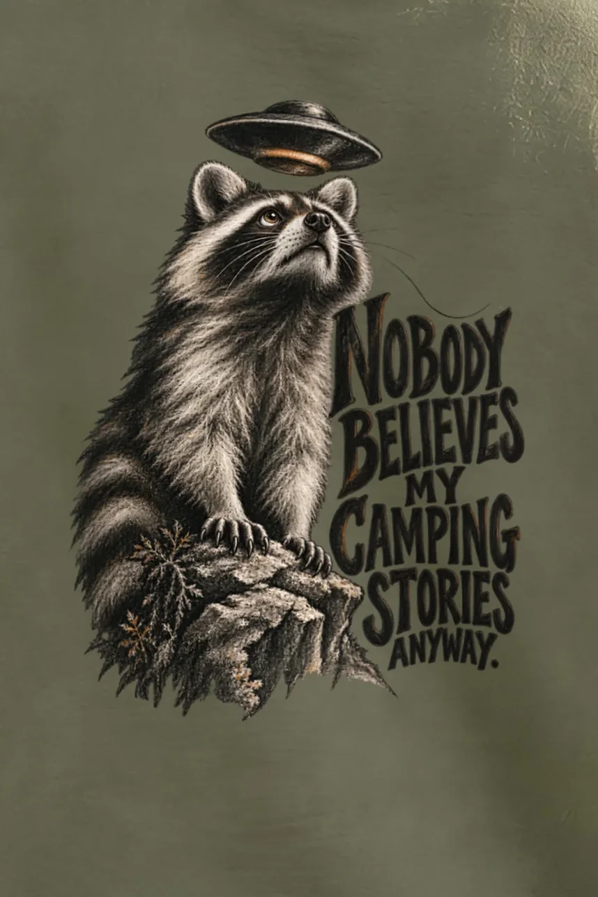 "Nobody Believes My Camping Stories" Unisex Pullover Hoodie - the graphic up close