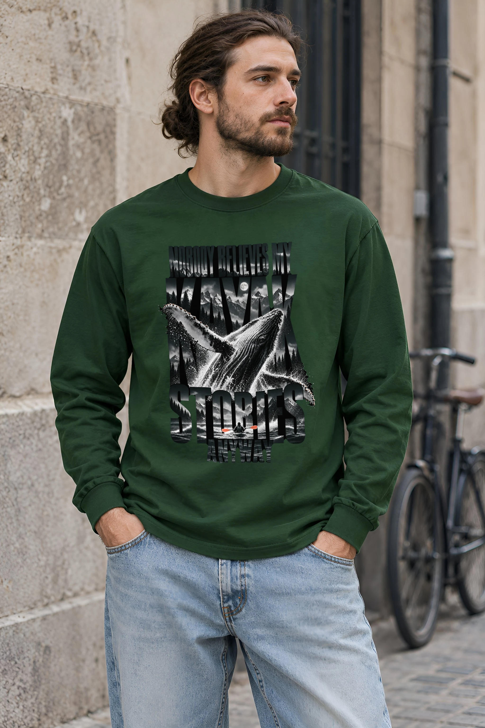 "Nobody Believes My Kayak Stories" Unisex Longsleeve T-shirt