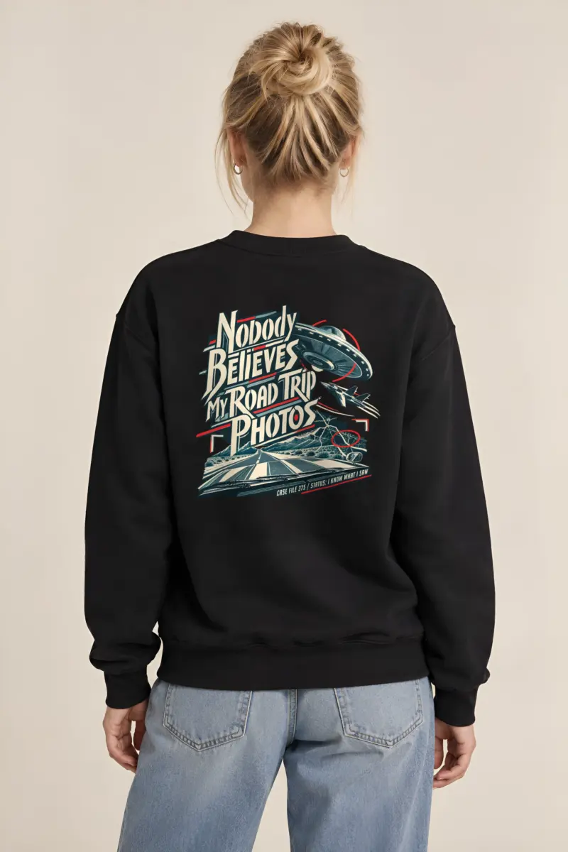 “Nobody Believes My Road Trip Photos” Heavy Blend Unisex Crewneck Sweatshirt