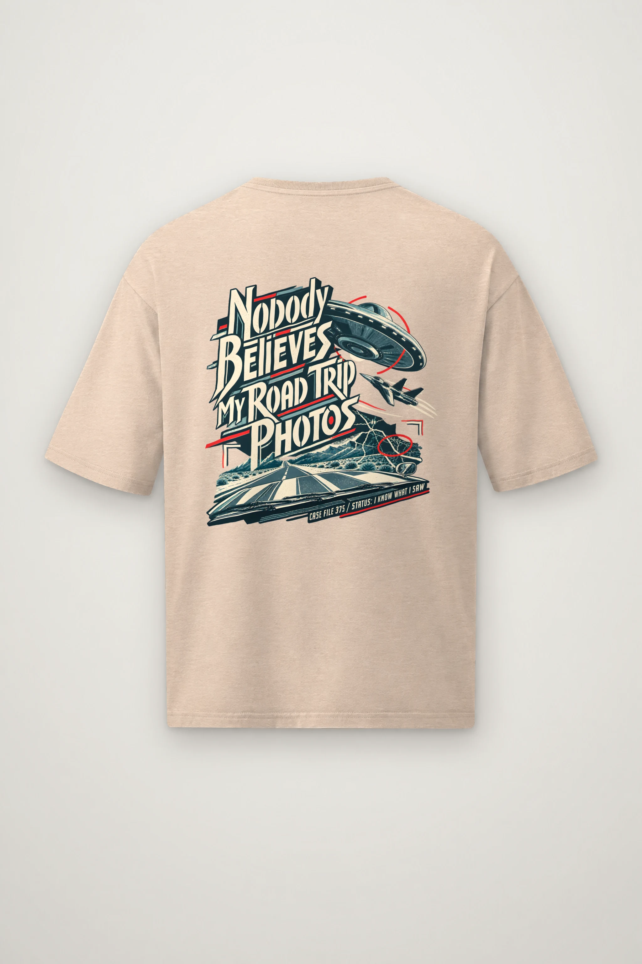 "Nobody Believes My Road Trip Photos" Men's Oversized Heavyweight Crewneck T-Shirt