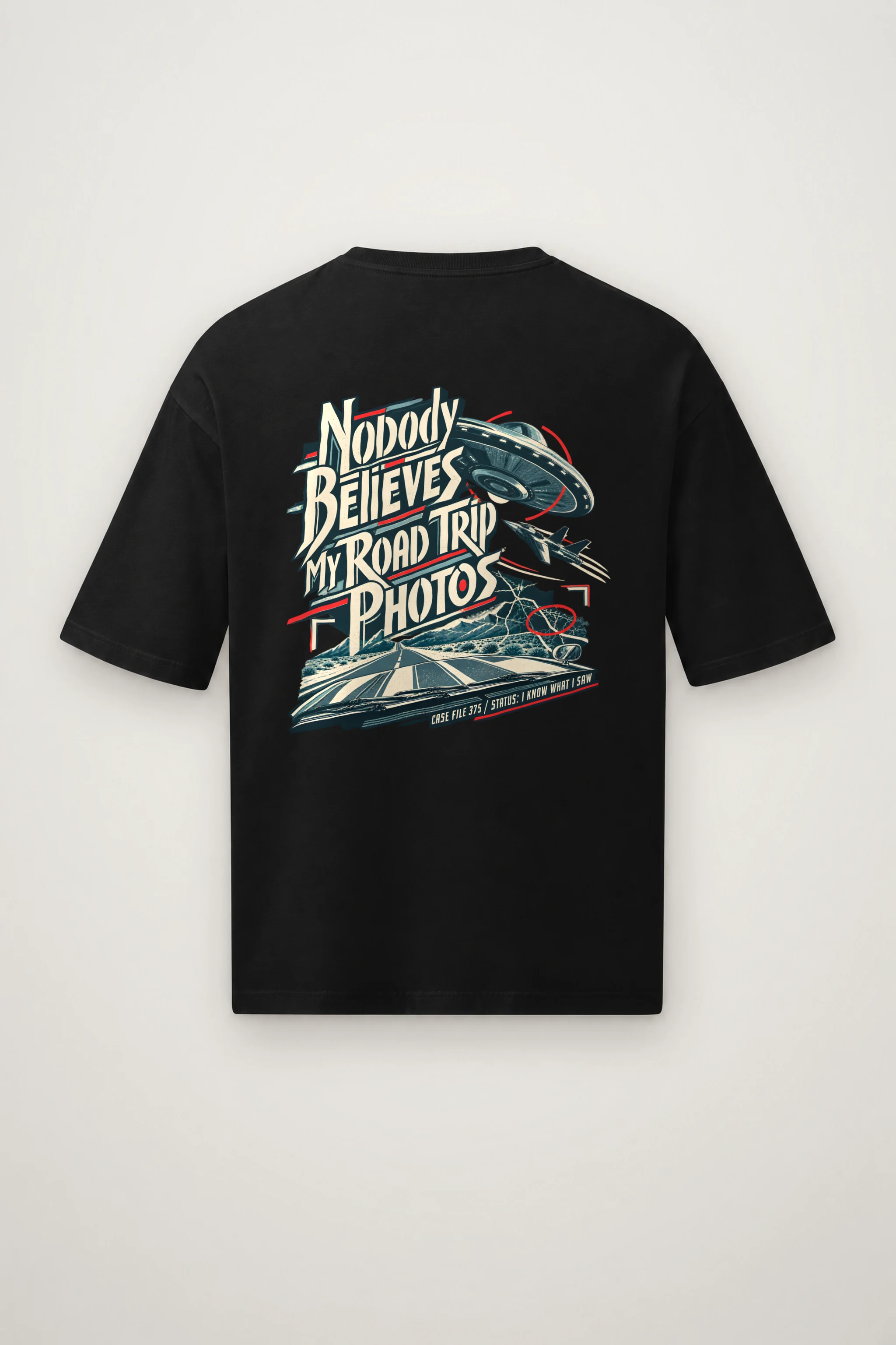 "Nobody Believes My Road Trip Photos" Men's Oversized Heavyweight Crewneck T-Shirt