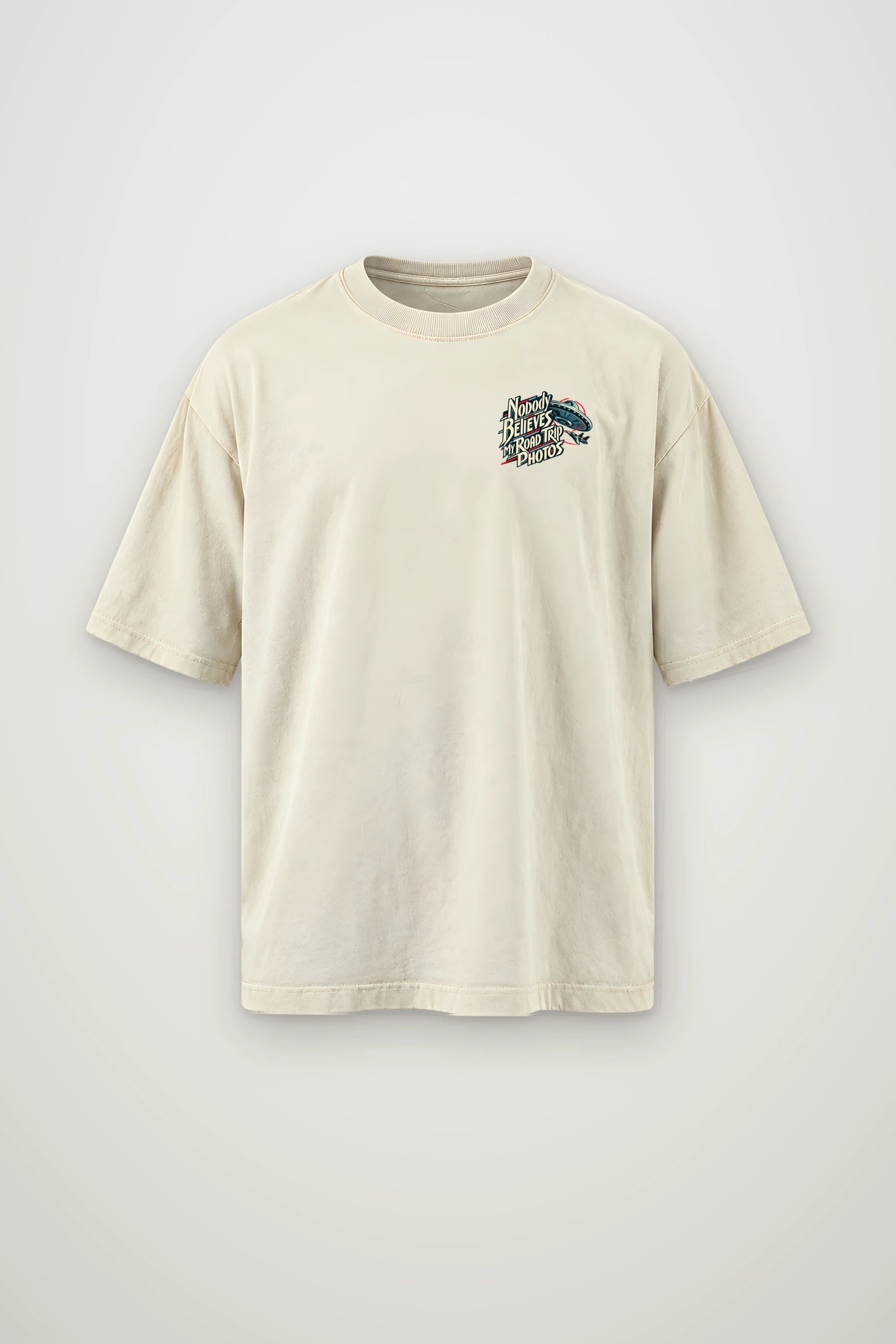 "Nobody Believes My Road Trip Photos" Men's Oversized Heavyweight Crewneck T-Shirt