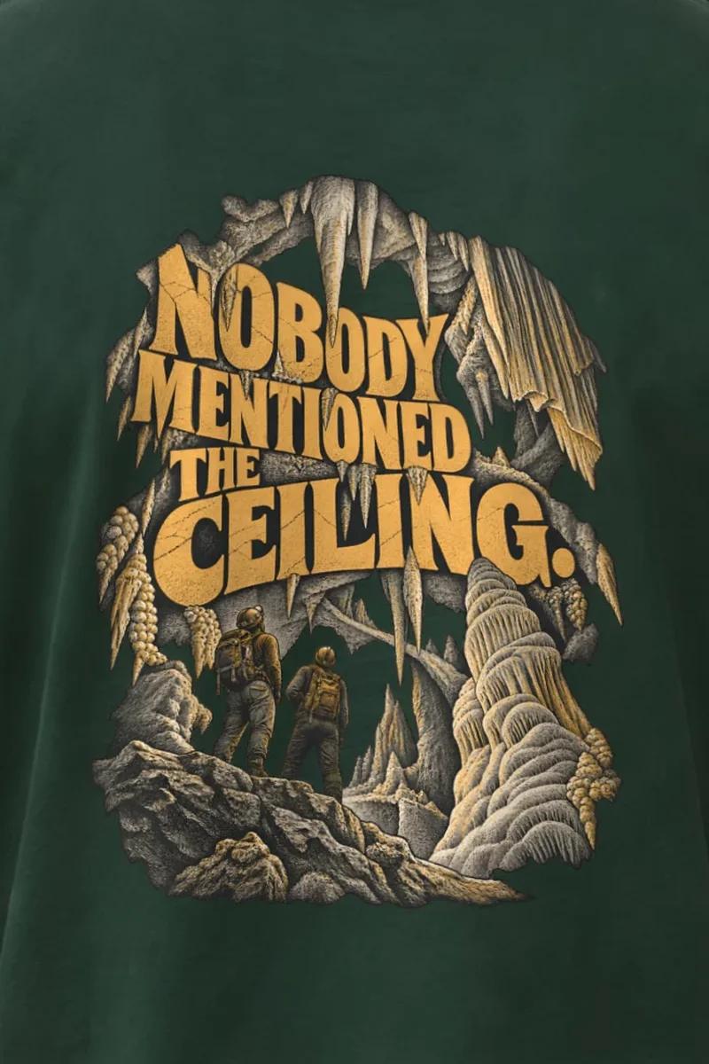 "Nobody Mentioned the Ceiling" Heavyweight Unisex Crewneck T-shirt - the graphic up close