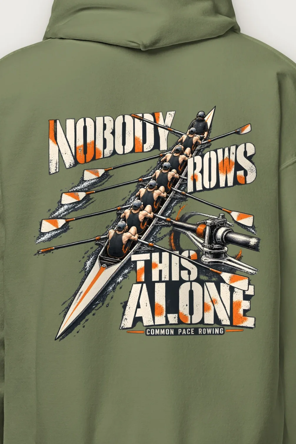 "Nobody Rows This Alone" Heavy Blend Unisex Pullover Hoodie - the graphic up close