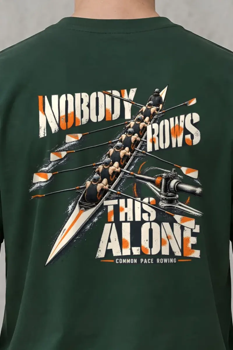 "Nobody Rows This Alone" Heavyweight Unisex Crewneck T-shirt - the graphic up close