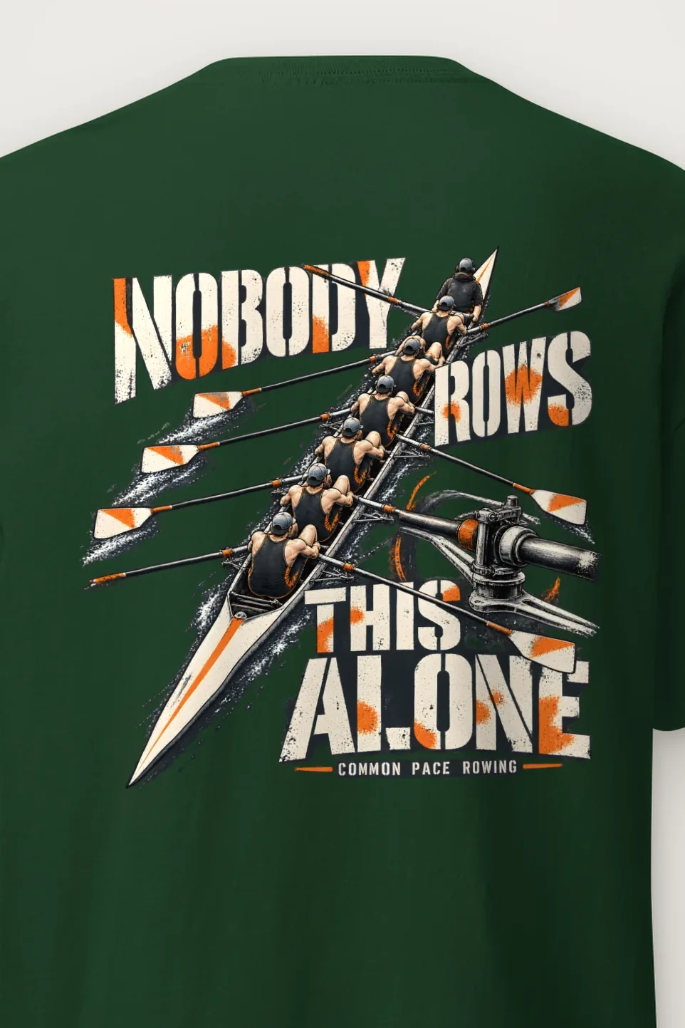 "Nobody Rows This Alone" Heavyweight Unisex Crewneck T-shirt - the graphic up close