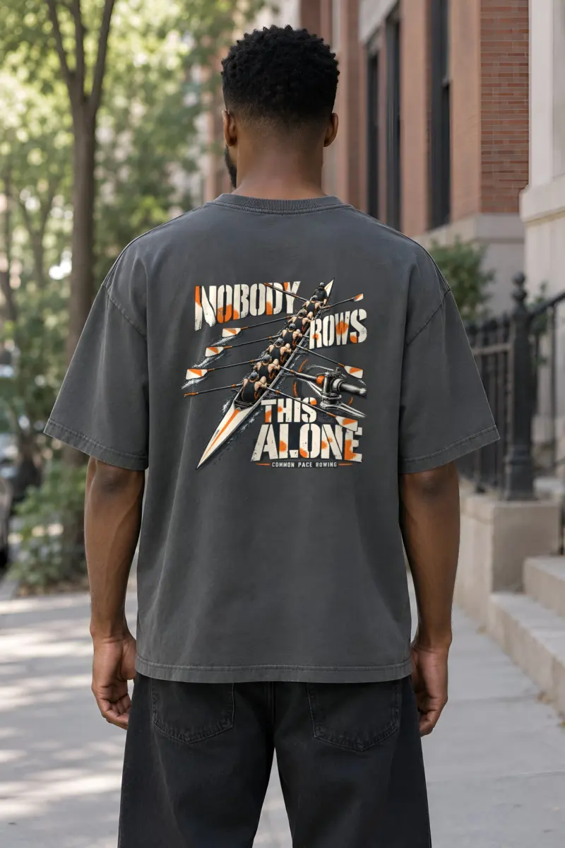 "Nobody Rows This Alone" Unisex Oversized Heavyweight Crewneck T-Shirt