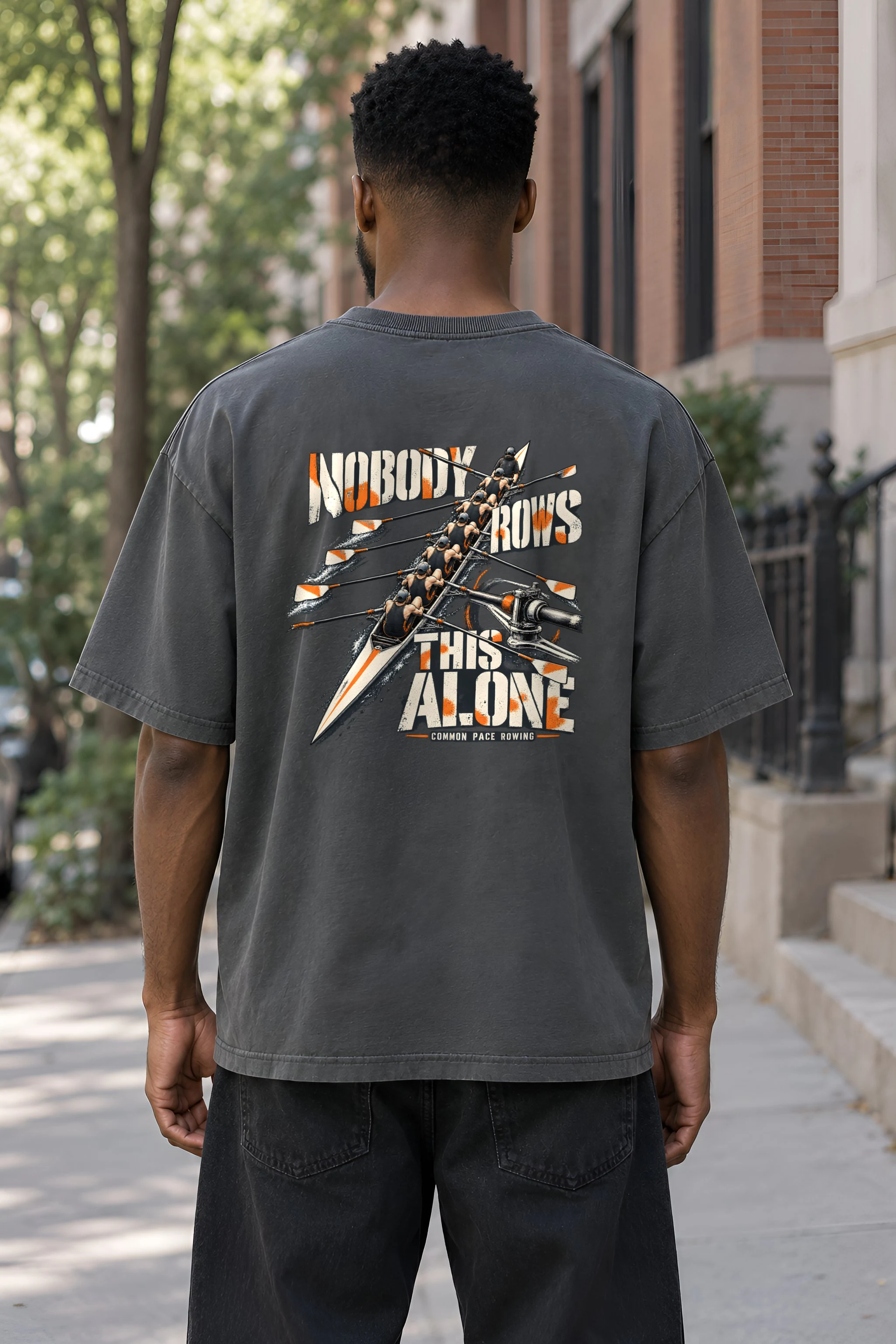 "Nobody Rows This Alone" Men's Oversized Heavyweight Crewneck T-Shirt