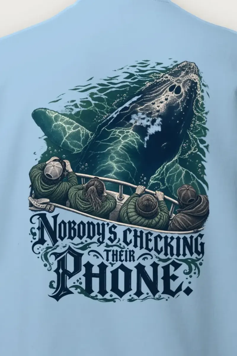 "Nobody’s Checking Their Phone" Heavy Blend Unisex Crewneck Sweatshirt - the graphic up close