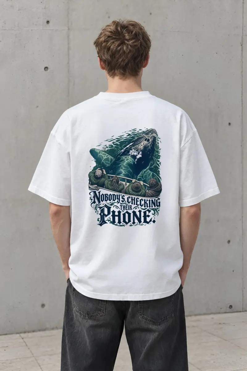 “Nobody’s Checking Their Phone” Men’s Oversized Heavyweight Crewneck T-Shirt