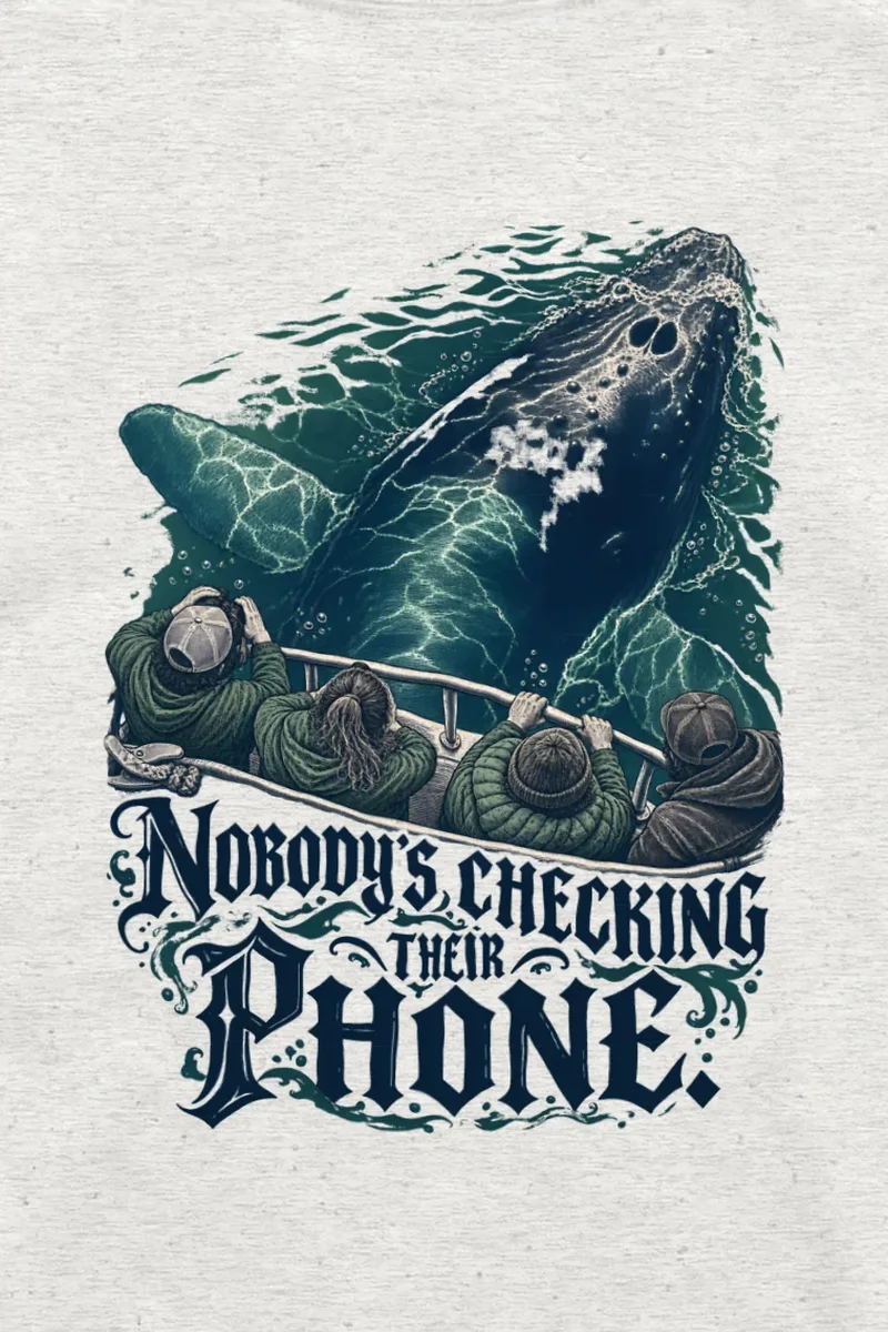 "Nobody’s Checking Their Phone" Unisex Longsleeve T-shirt - the graphic up close