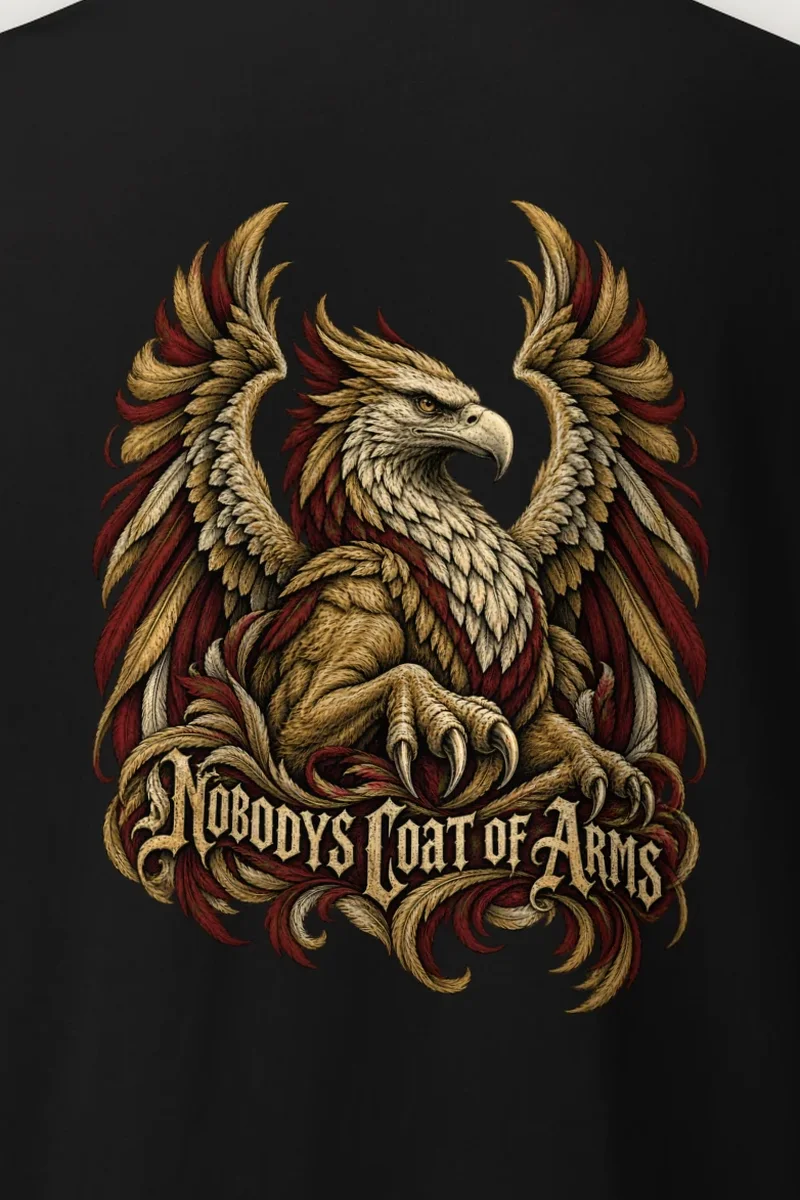 "Nobodys Coat of Arms" Heavyweight Unisex Crewneck T-shirt - the graphic up close
