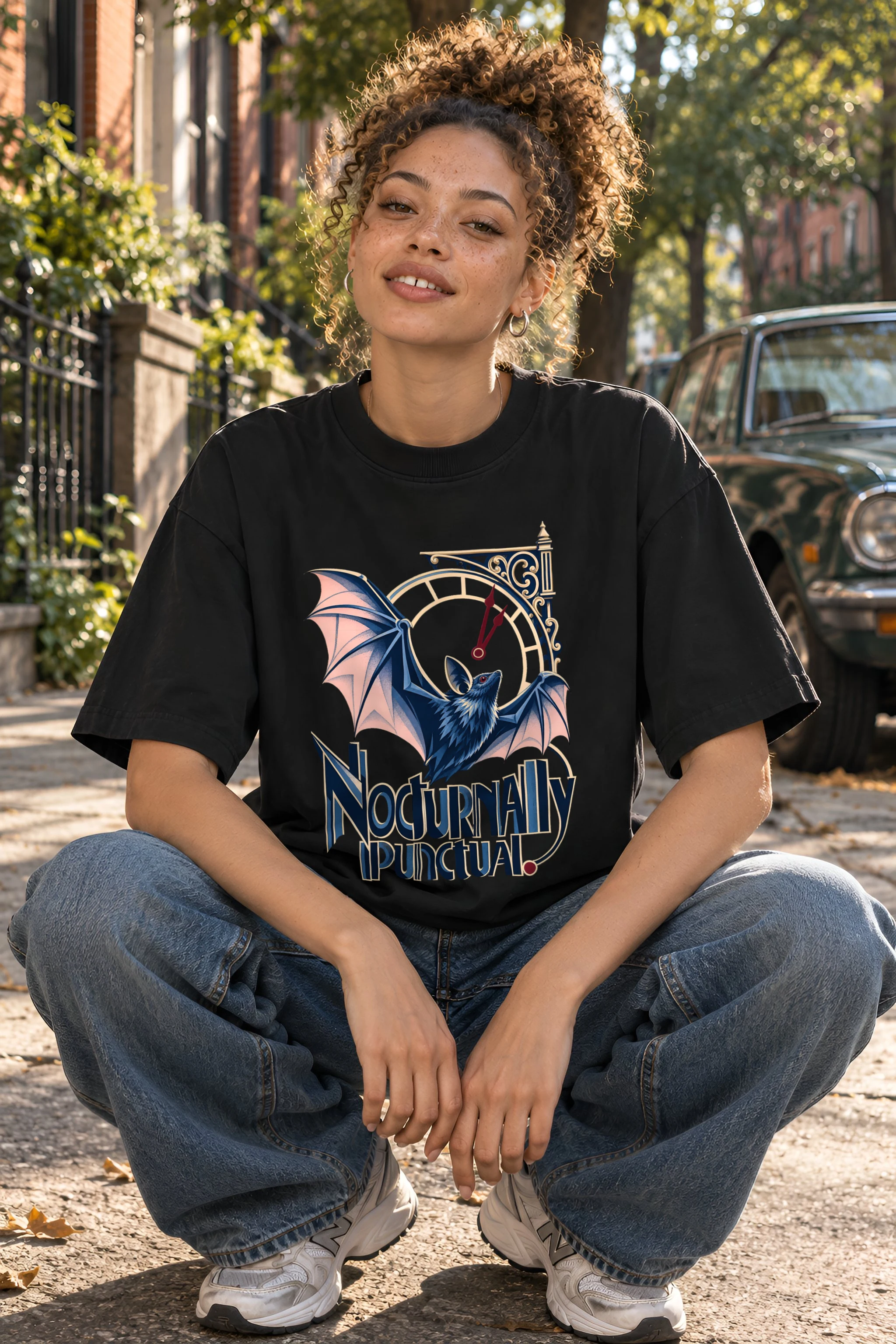 "Nocturnally Punctual" Unisex Oversized Heavyweight Crewneck T-Shirt