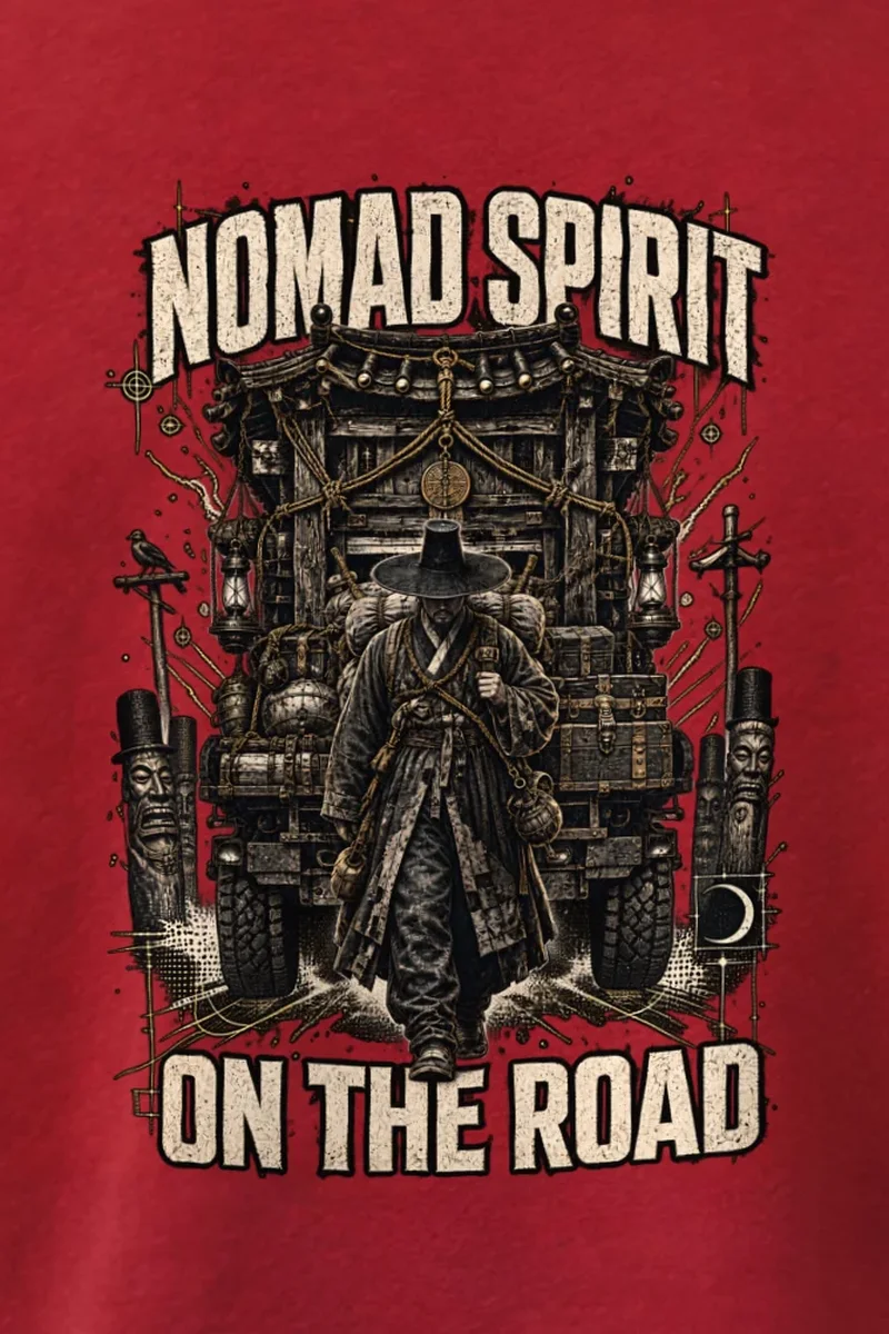 "Nomad Spirit On The Road" 1 Crewneck Sweatshirt - the graphic up close