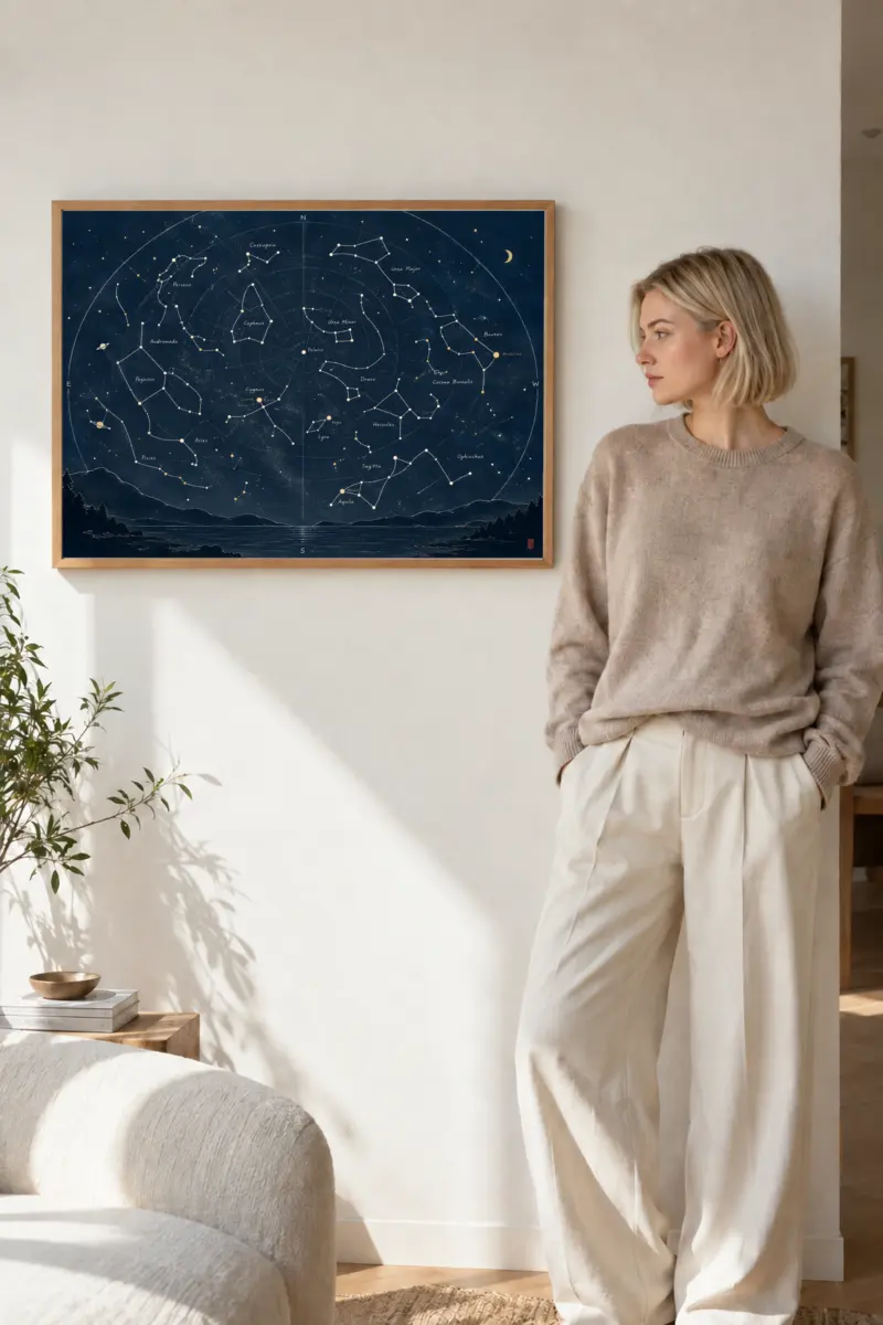 "Northern Constellation Chart" Premium Wooden Framed Poster · Landscape