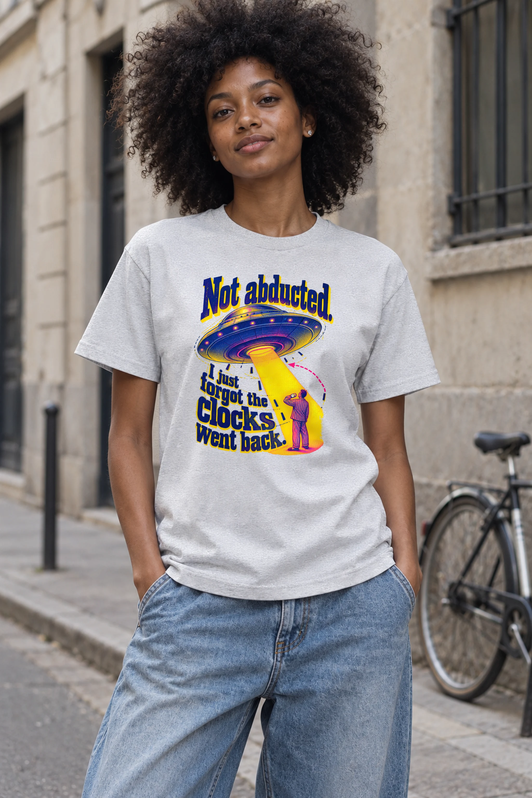 "Not Abducted, Forgot the Clocks" Heavyweight Unisex Crewneck T-shirt