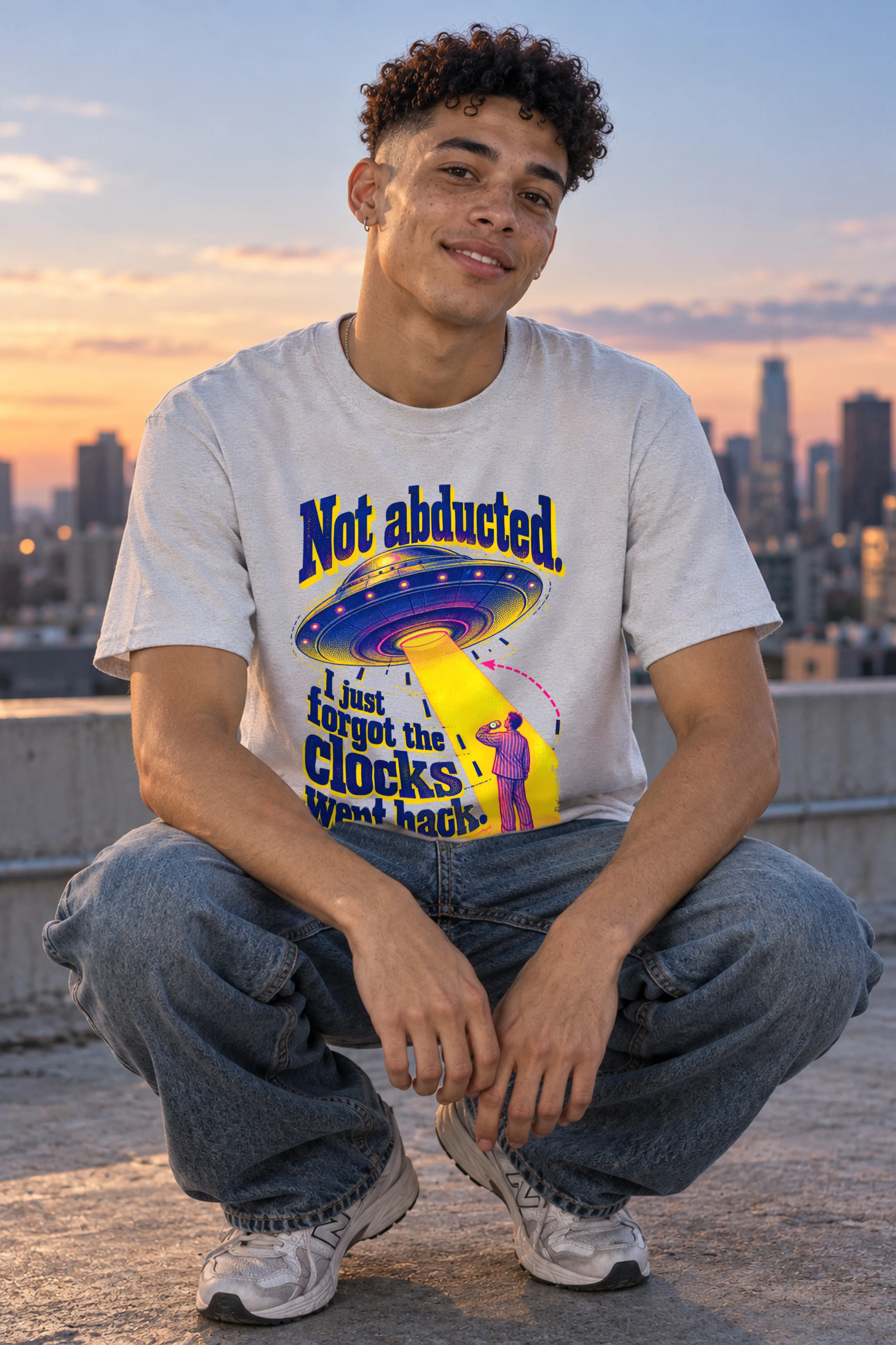 "Not Abducted, Forgot the Clocks" Heavyweight Unisex Crewneck T-shirt