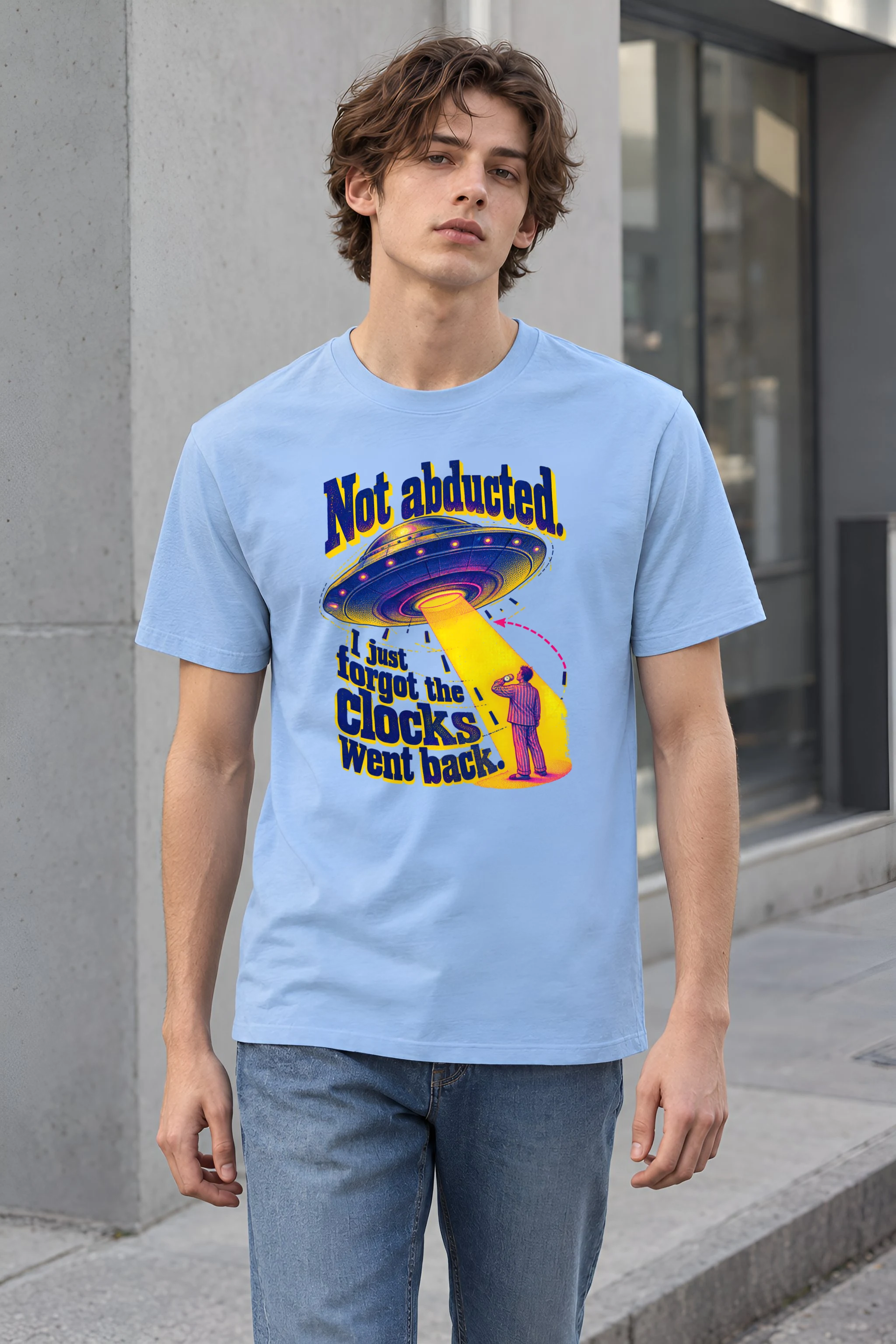 "Not Abducted, Forgot the Clocks" Heavyweight Unisex Crewneck T-shirt