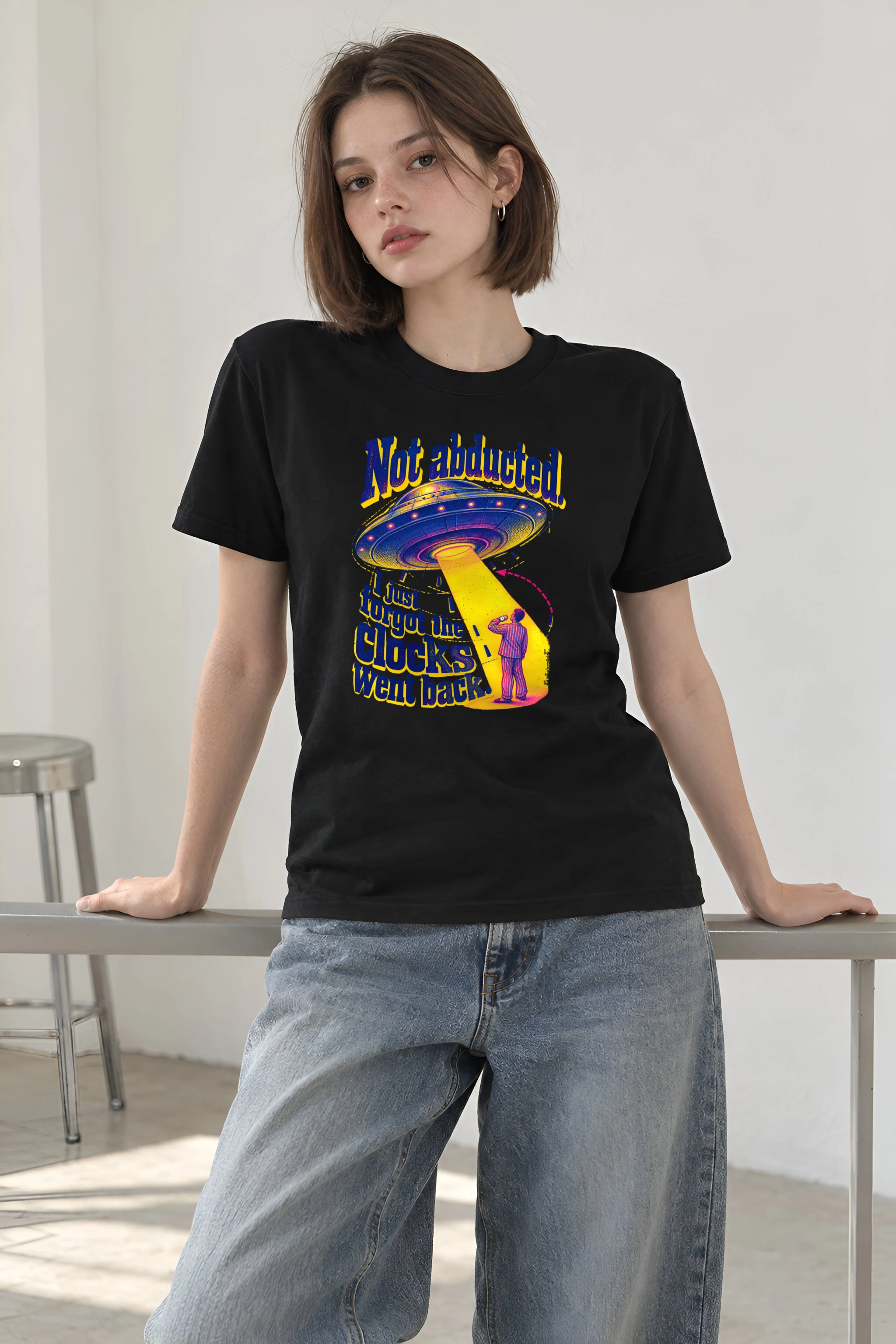 "Not Abducted, Forgot the Clocks" Heavyweight Unisex Crewneck T-shirt