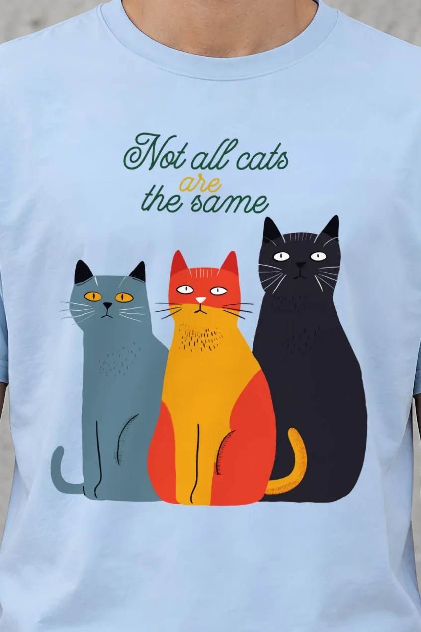 "Not All Cats" Heavyweight Unisex Crewneck T-shirt - the graphic up close