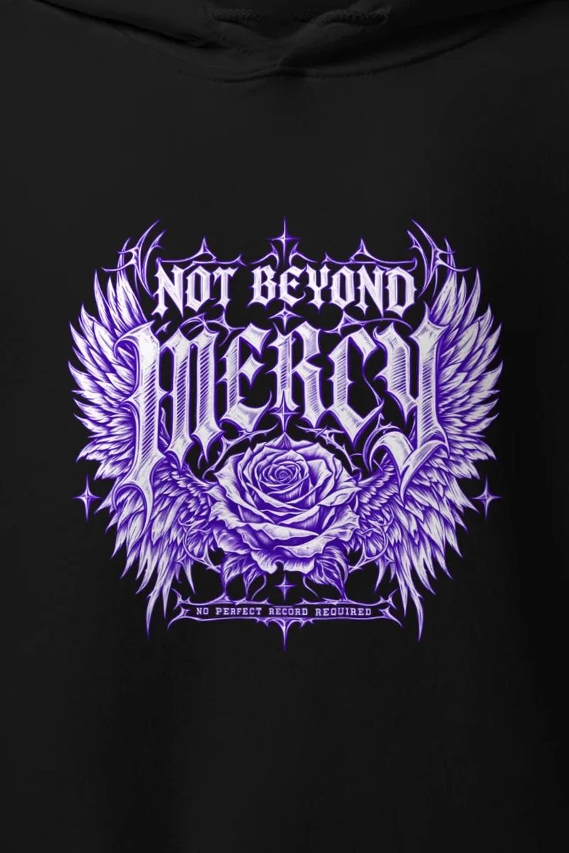 "Not Beyond Mercy" Heavy Blend Unisex Pullover Hoodie - the graphic up close