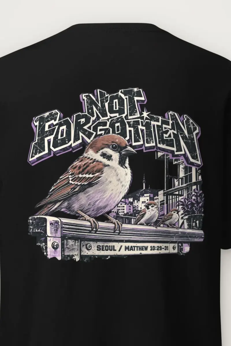 "Not Forgotten" Heavyweight Unisex Crewneck T-shirt - the graphic up close